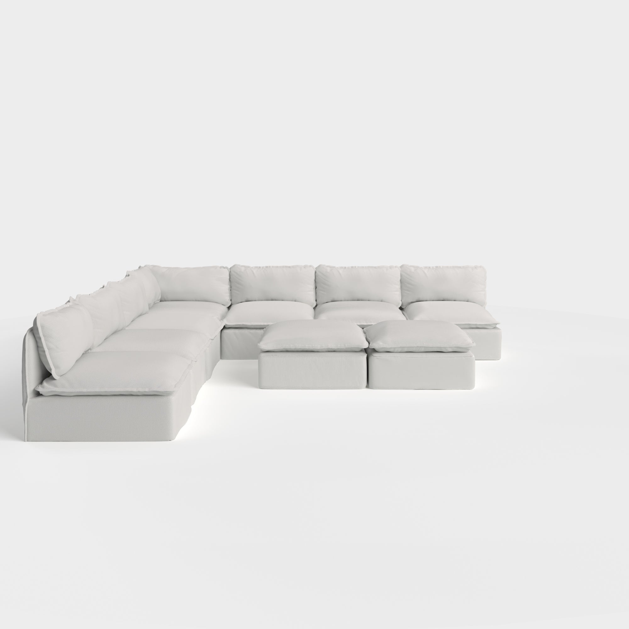Slipcover Only - Modular Outdoor Washable 7-Seater Open-Ends Corner Sectional + Bench Ottoman | Nano Slubweave in Mist