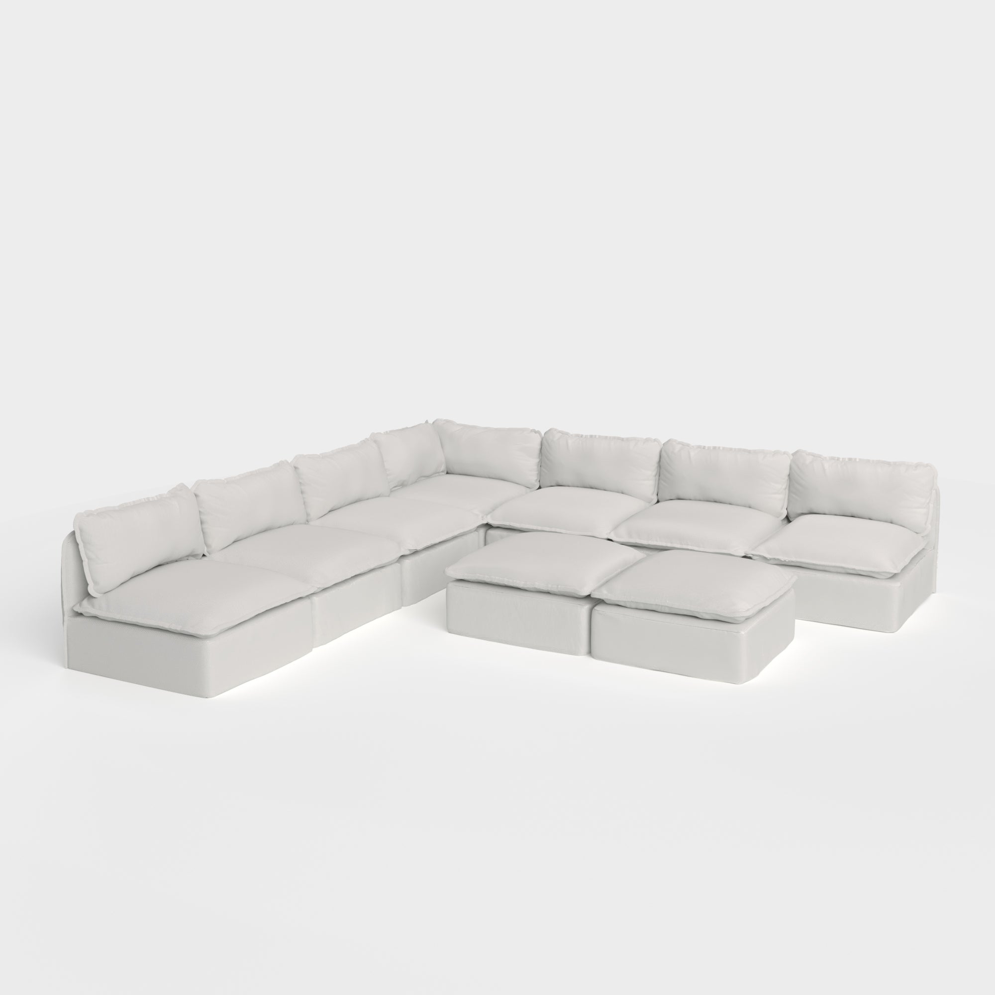 Slipcover Only - Modular Outdoor Washable 7-Seater Open-Ends Corner Sectional + Bench Ottoman | Nano Slubweave in Mist