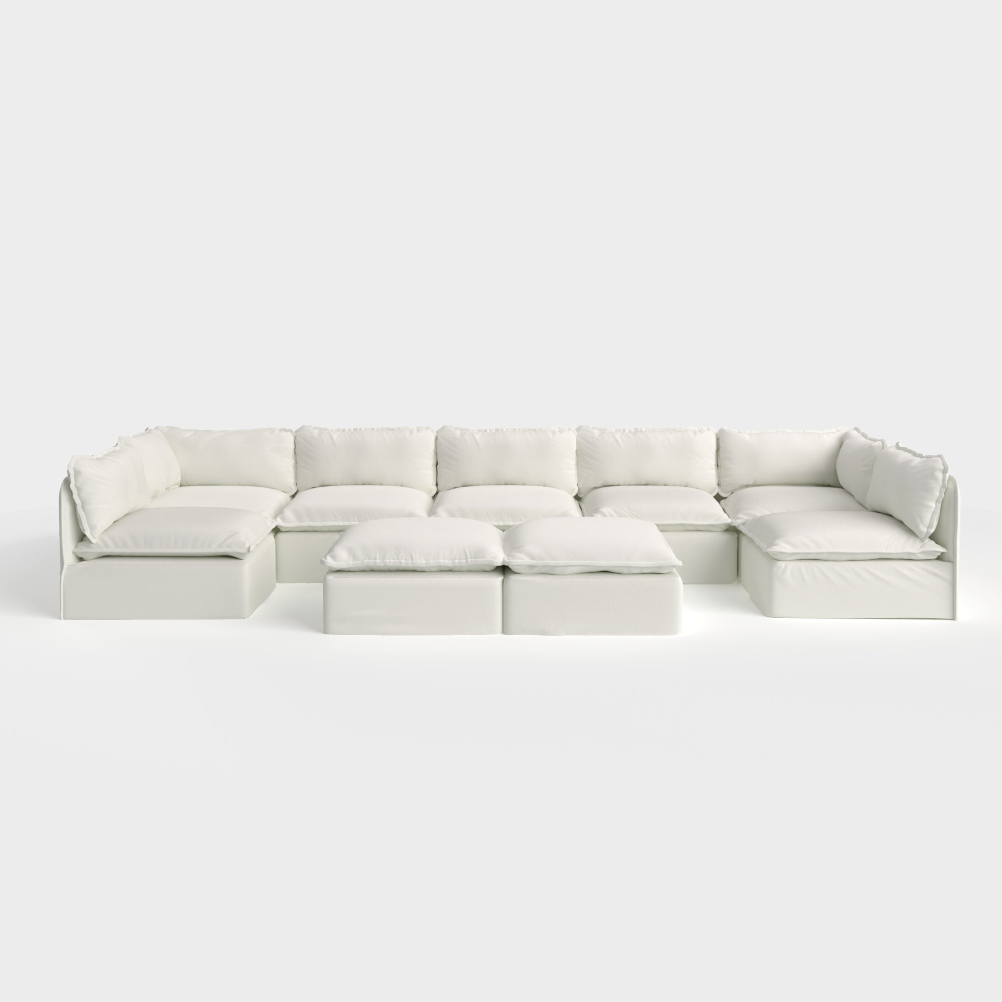 Slipcover Only - Modular Outdoor Washable 7-Seater Open-Ends U-Sectional + Bench Ottoman | Classic Canvas in Cloud