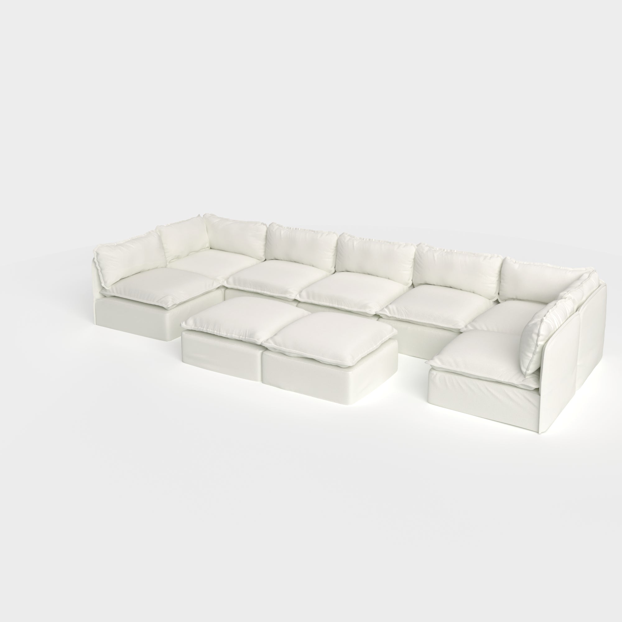 Slipcover Only - Modular Outdoor Washable 7-Seater Open-Ends U-Sectional + Bench Ottoman | Classic Canvas in Cloud