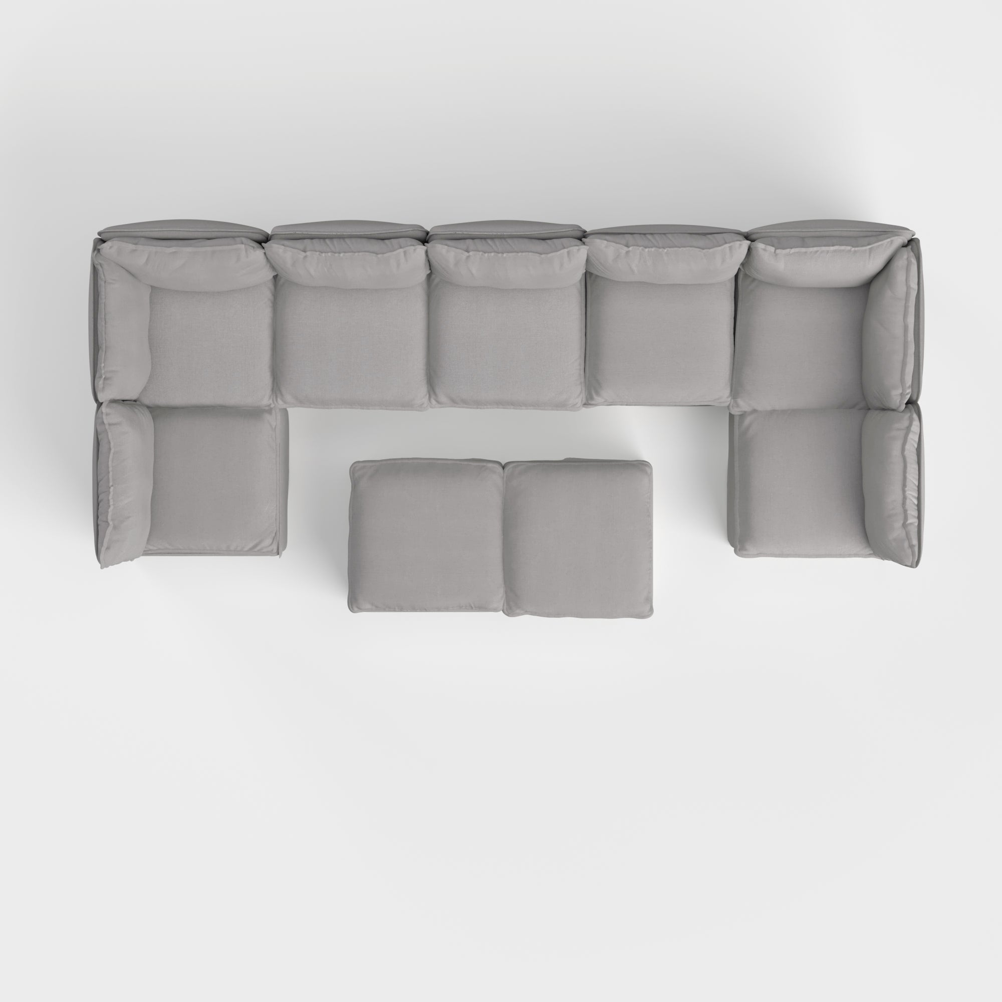 Slipcover Only - Modular Outdoor Washable 7-Seater Open-Ends U-Sectional + Bench Ottoman | Classic Canvas in Stone Gray