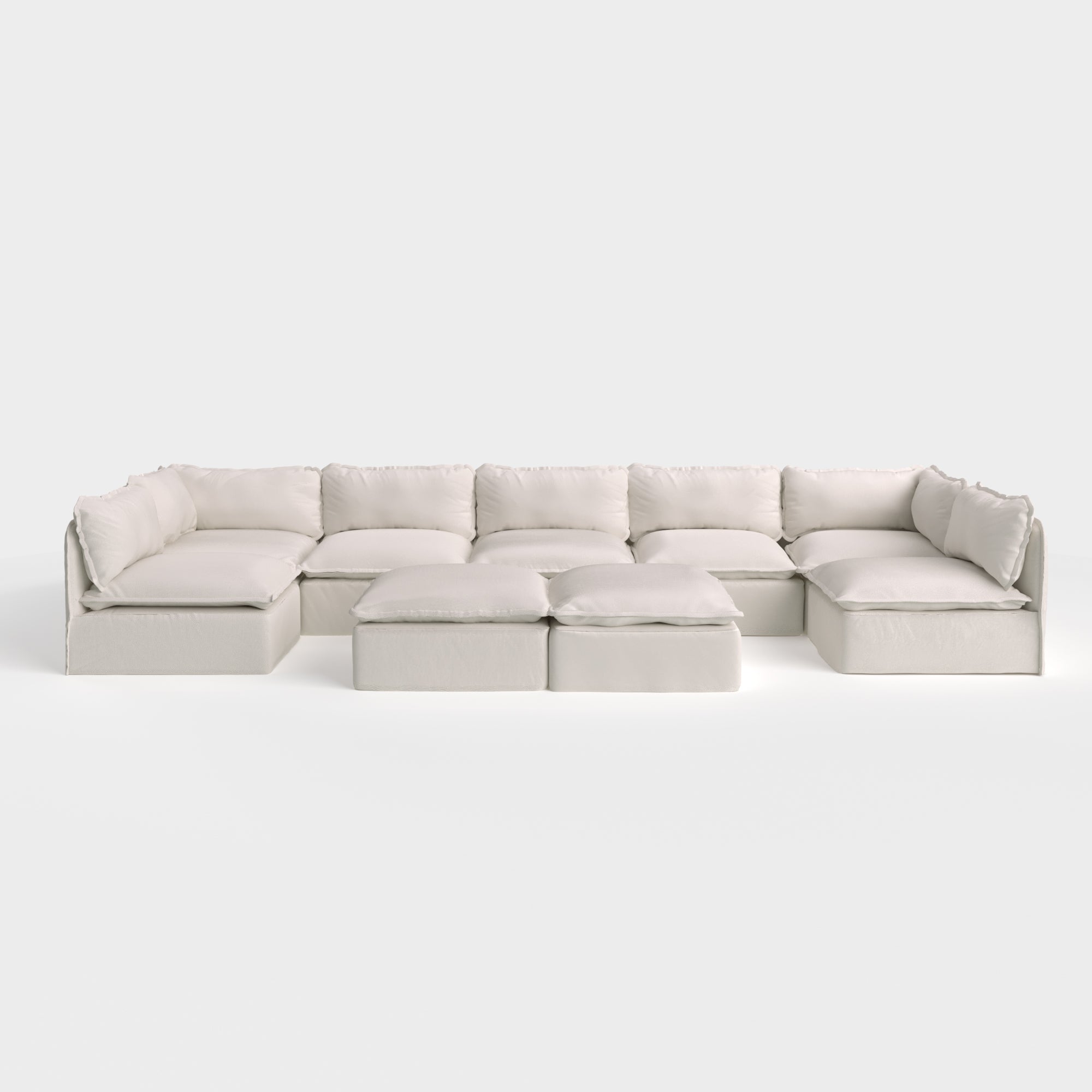 Slipcover Only - Modular Outdoor Washable 7-Seater Open-Ends U-Sectional + Bench Ottoman | Nano Slubweave in Chai