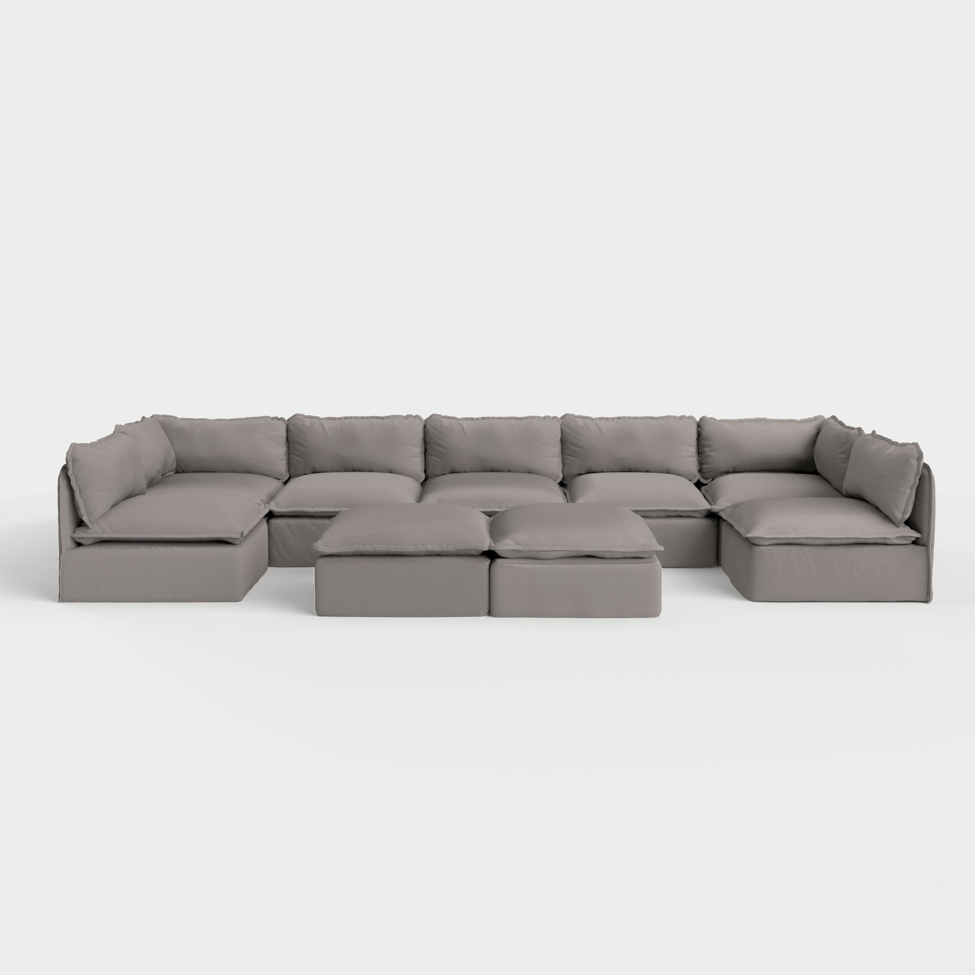 Slipcover Only - Modular Outdoor Washable 7-Seater Open-Ends U-Sectional + Bench Ottoman | Nano Slubweave in Haze Gray