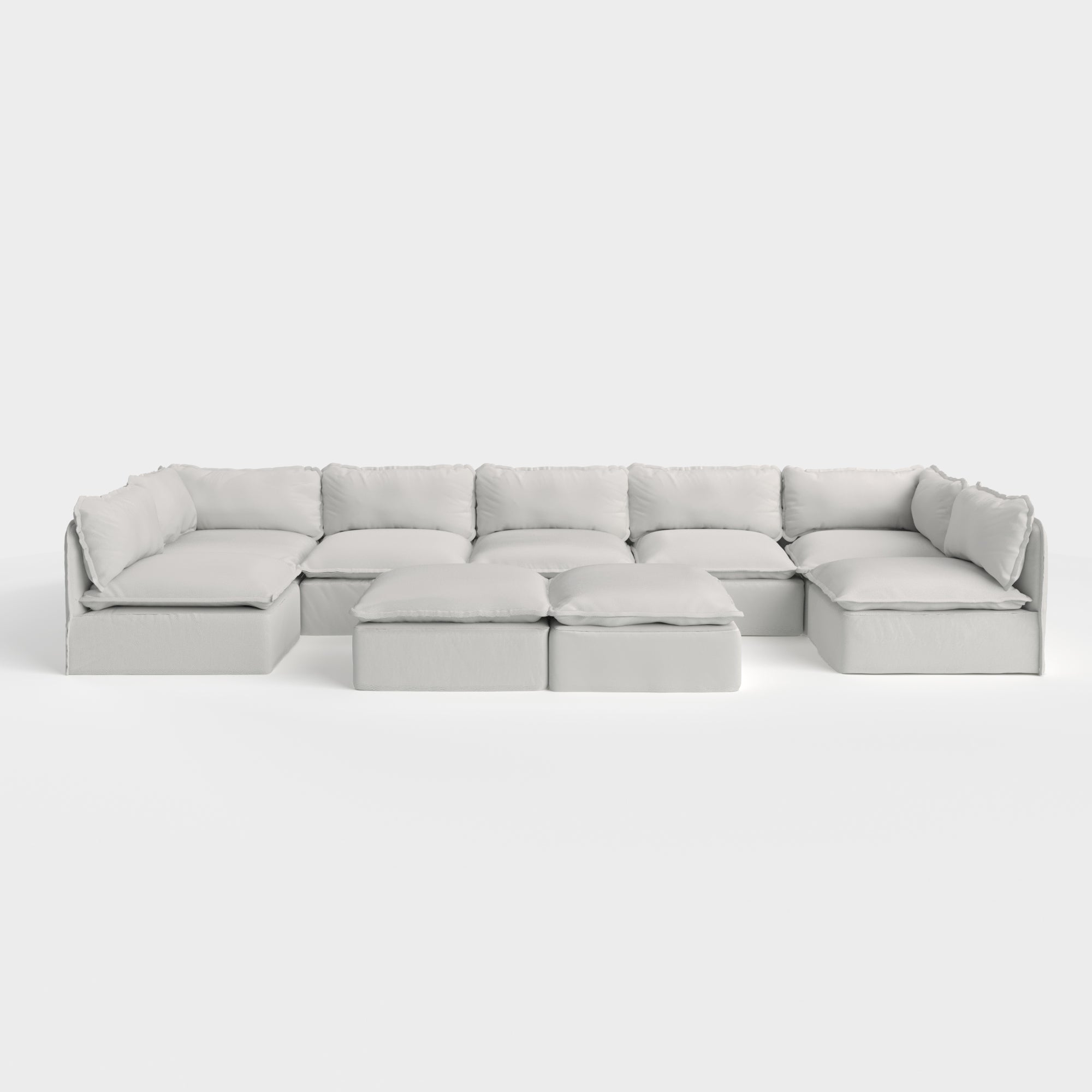 Slipcover Only - Modular Outdoor Washable 7-Seater Open-Ends U-Sectional + Bench Ottoman | Nano Slubweave in Mist