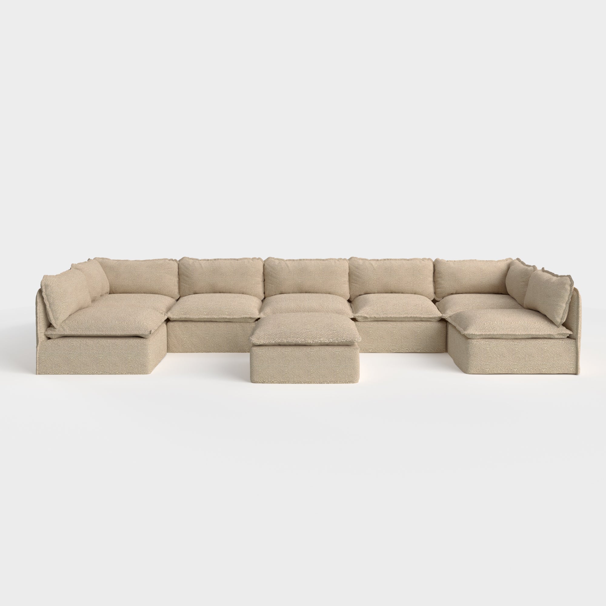 Slipcover Only - Modular Outdoor Washable 7-Seater Open-Ends U-Sectional + Ottoman | Alfresco Boucle in Cashew