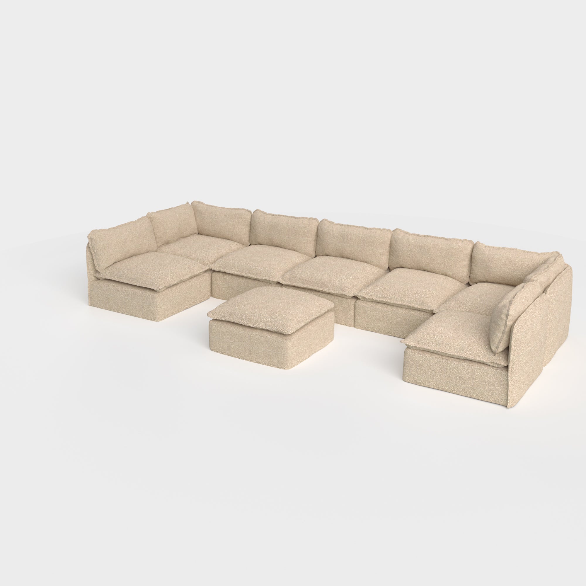 Slipcover Only - Modular Outdoor Washable 7-Seater Open-Ends U-Sectional + Ottoman | Alfresco Boucle in Cashew