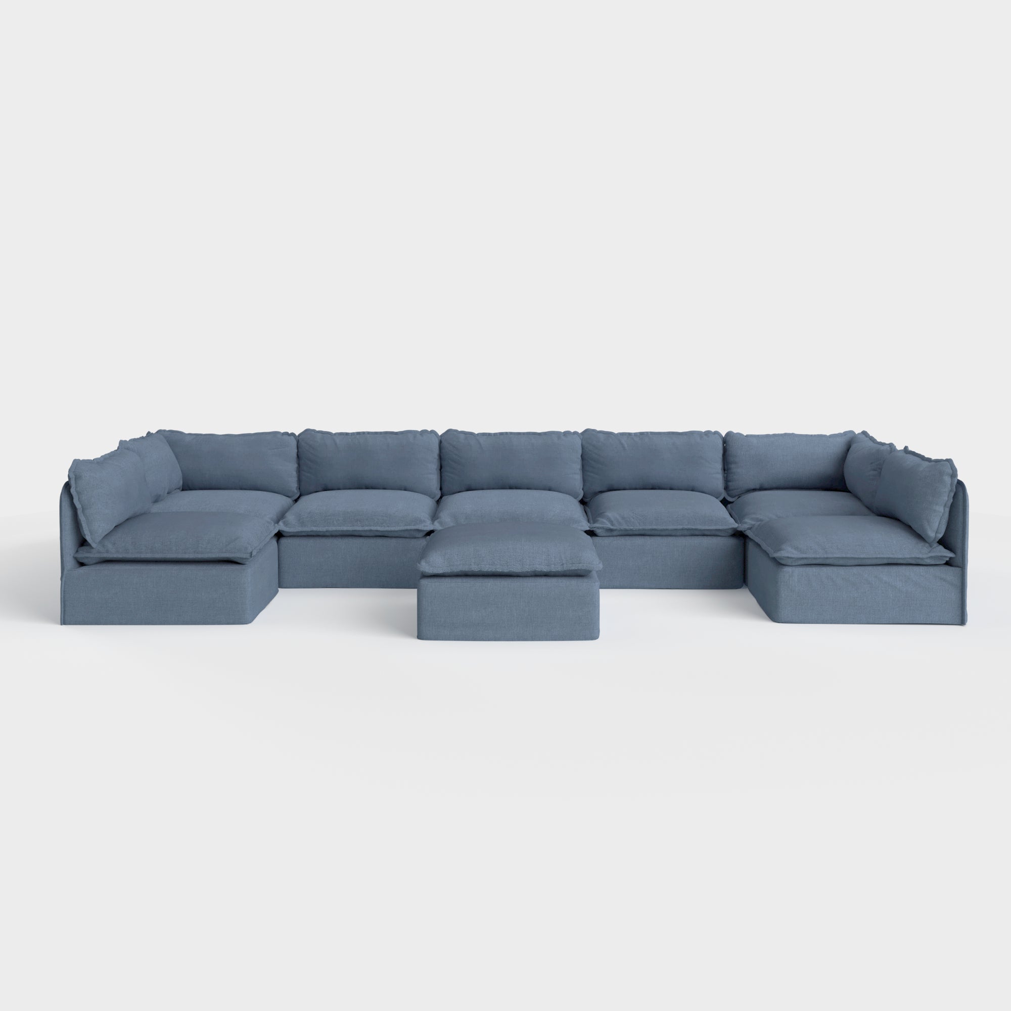 Slipcover Only - Modular Outdoor Washable 7-Seater Open-Ends U-Sectional + Ottoman | Classic Canvas in Ocean