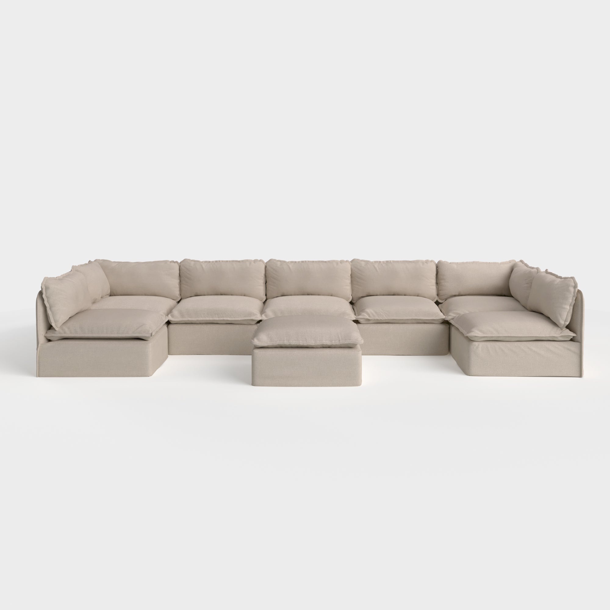 Slipcover Only - Modular Outdoor Washable 7-Seater Open-Ends U-Sectional + Ottoman | Classic Canvas in Sand