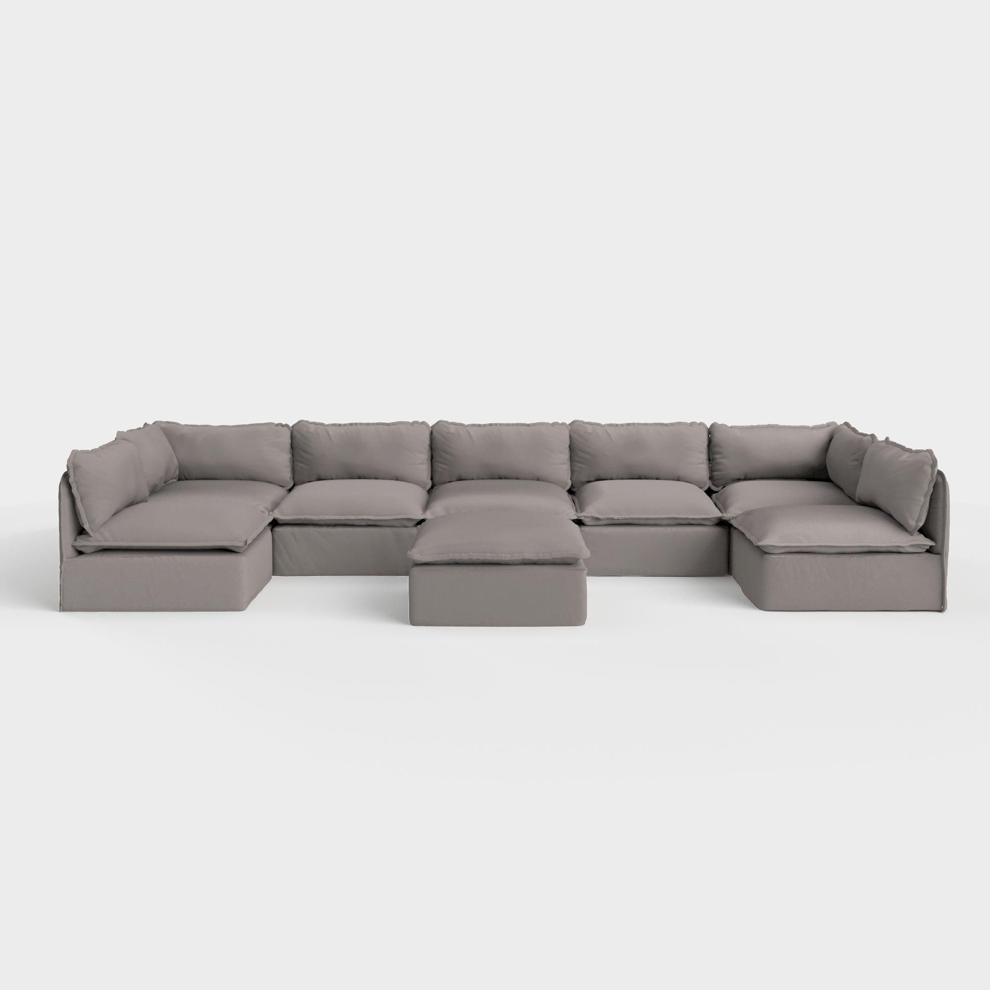 Slipcover Only - Modular Outdoor Washable 7-Seater Open-Ends U-Sectional + Ottoman | Nano Slubweave in Haze Gray