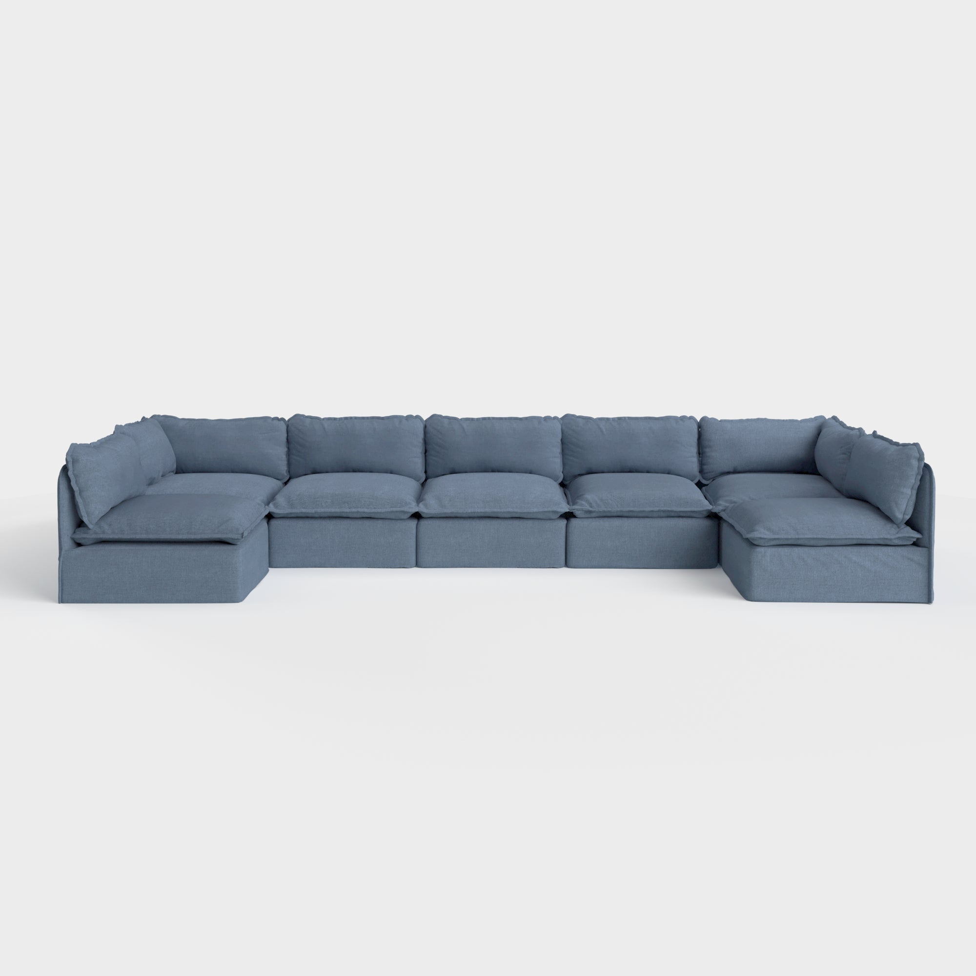 Slipcover Only - Modular Outdoor Washable 7-Seater Open-Ends U-Sectional | Classic Canvas in Ocean