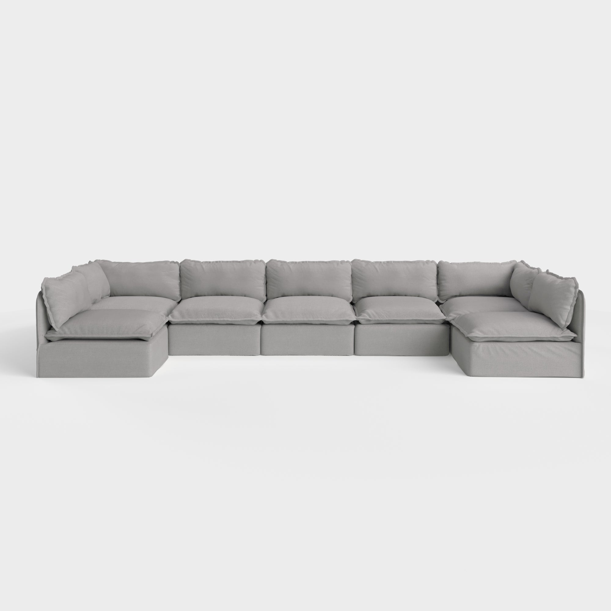 Slipcover Only - Modular Outdoor Washable 7-Seater Open-Ends U-Sectional | Classic Canvas in Stone Gray