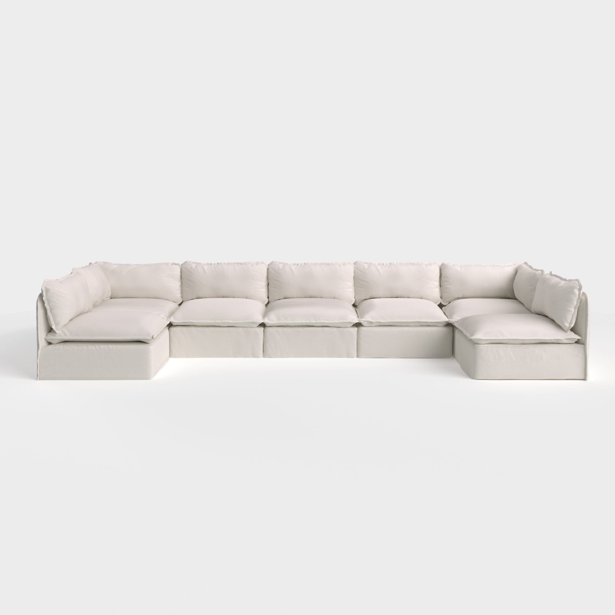 Slipcover Only - Modular Outdoor Washable 7-Seater Open-Ends U-Sectional | Nano Slubweave in Chai