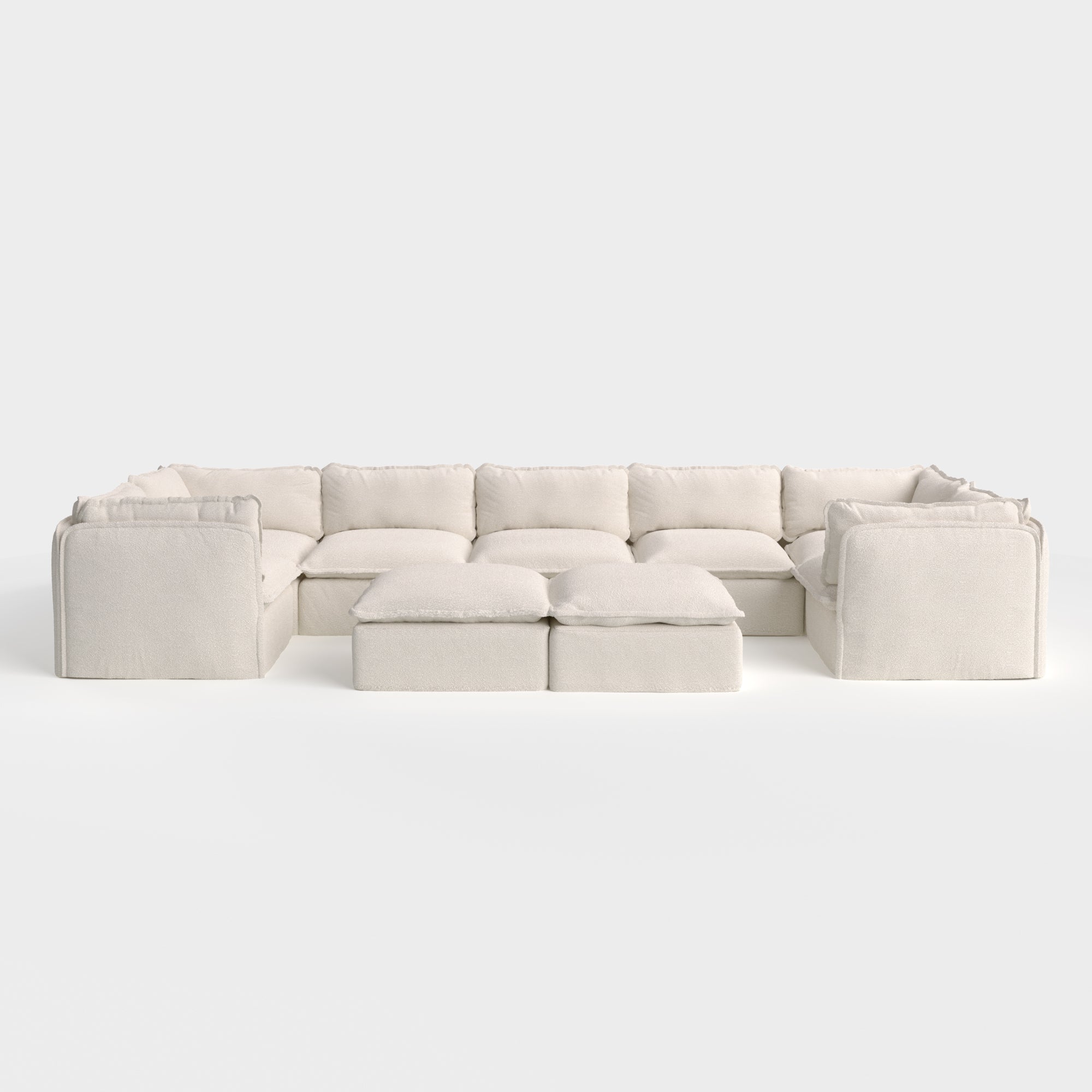 Slipcover Only - Modular Outdoor Washable 7-Seater U-Sectional + Bench Ottoman | Alfresco Boucle in Creme