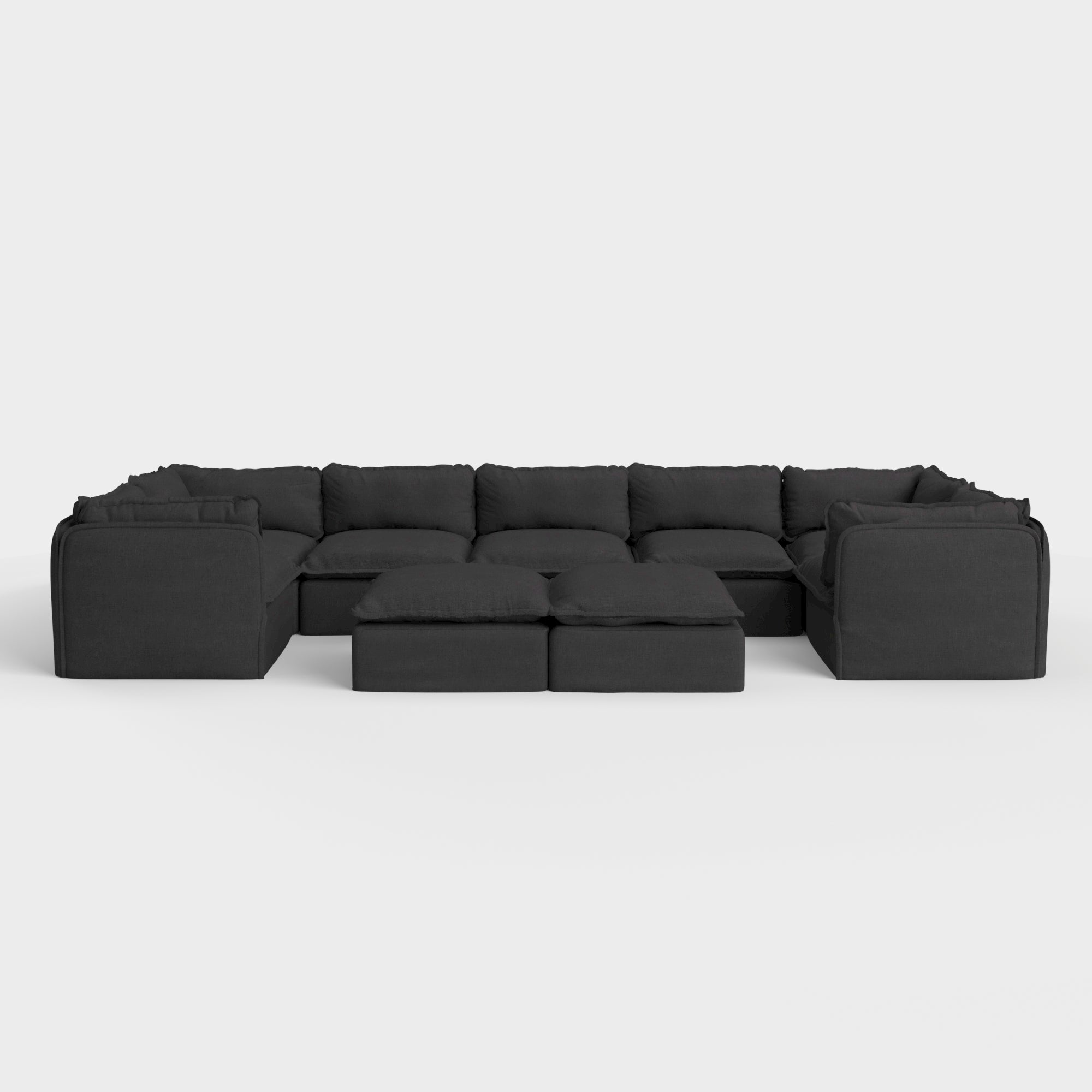 Slipcover Only - Modular Outdoor Washable 7-Seater U-Sectional + Bench Ottoman | Classic Canvas in Charcoal