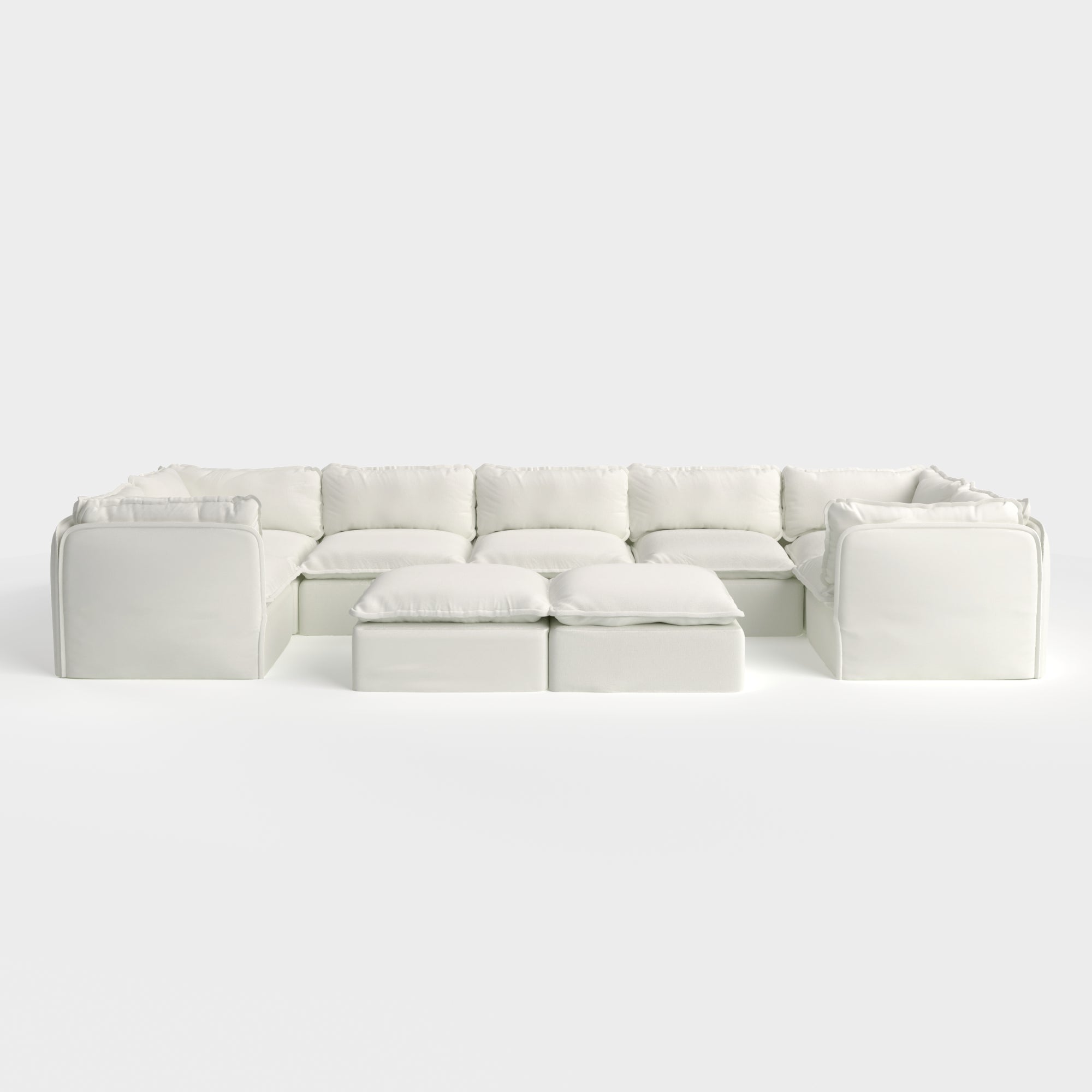 Slipcover Only - Modular Outdoor Washable 7-Seater U-Sectional + Bench Ottoman | Classic Canvas in Cloud