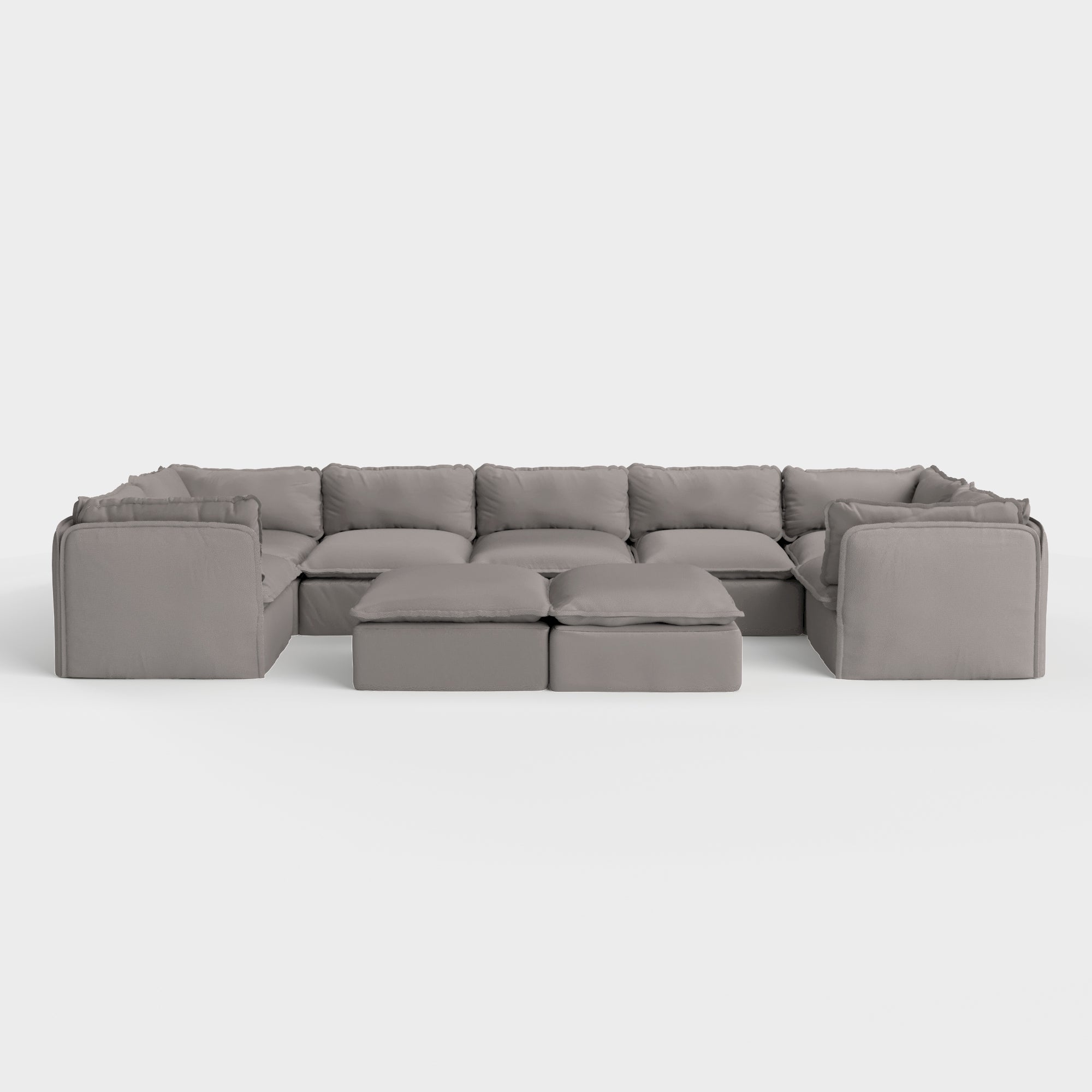 Slipcover Only - Modular Outdoor Washable 7-Seater U-Sectional + Bench Ottoman | Nano Slubweave in Haze Gray
