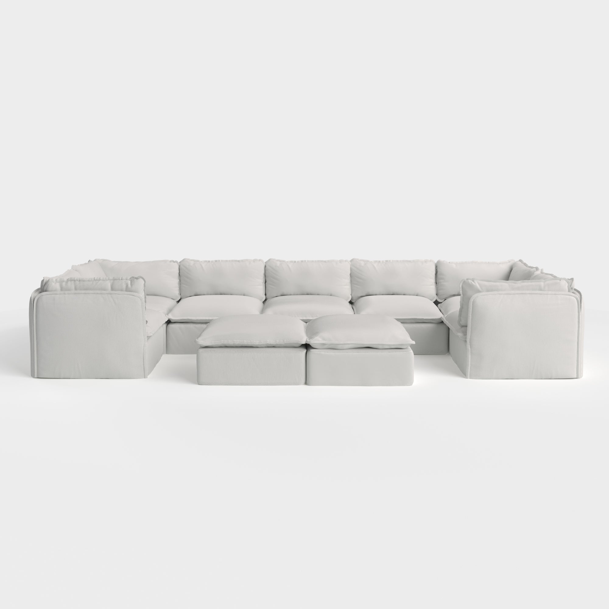 Slipcover Only - Modular Outdoor Washable 7-Seater U-Sectional + Bench Ottoman | Nano Slubweave in Mist