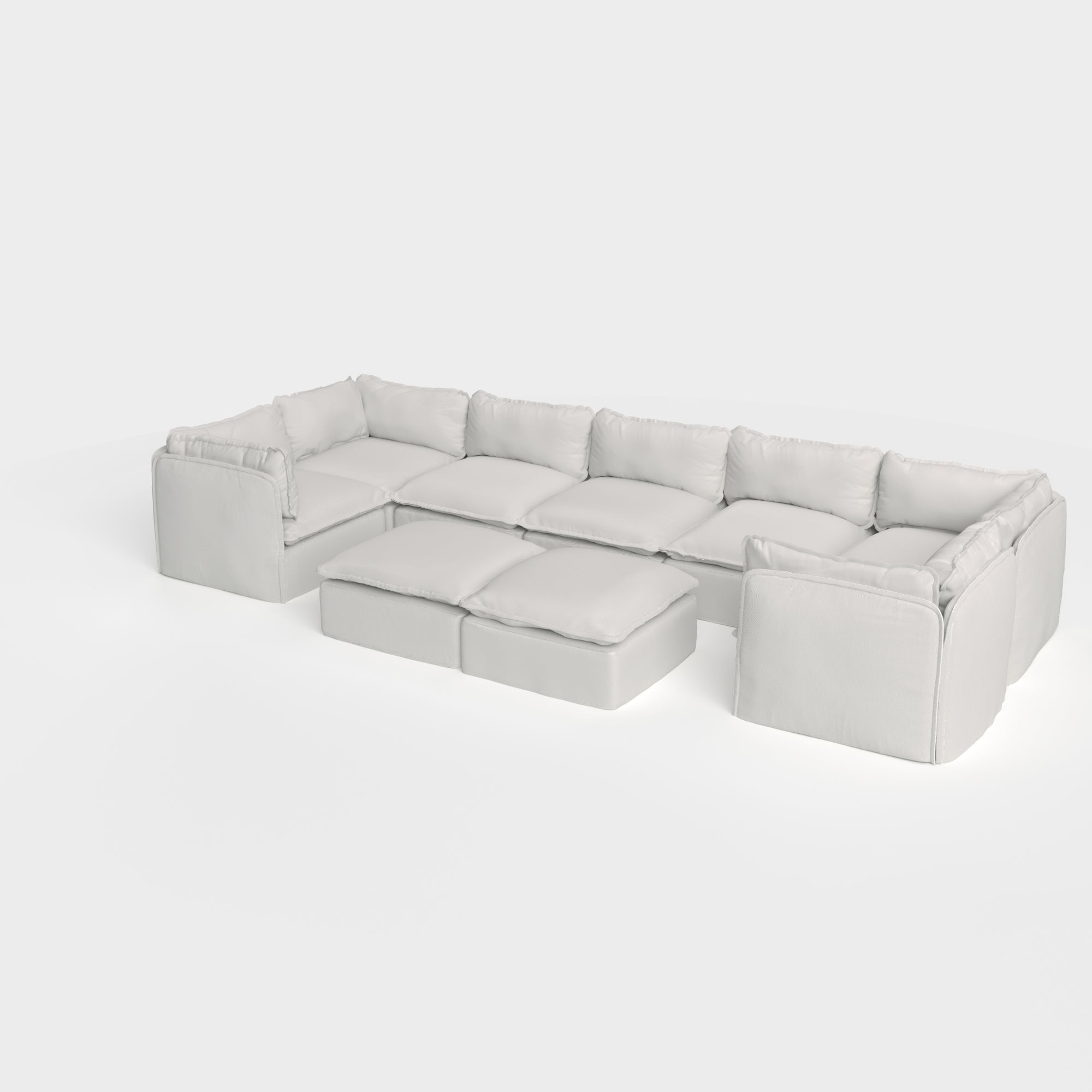 Slipcover Only - Modular Outdoor Washable 7-Seater U-Sectional + Bench Ottoman | Nano Slubweave in Mist