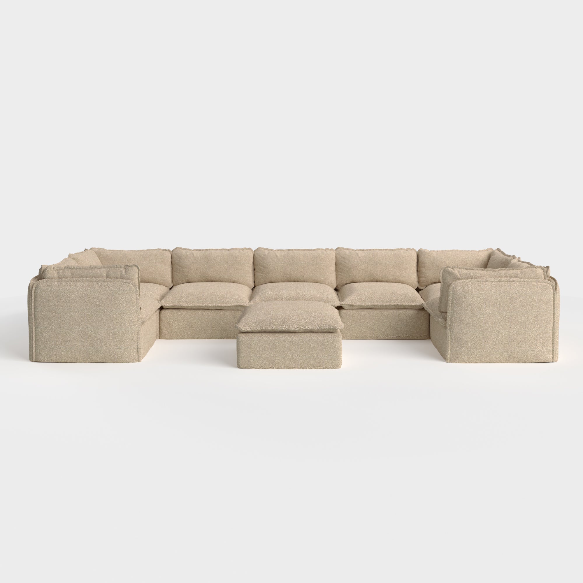 Slipcover Only - Modular Outdoor Washable 7-Seater U-Sectional + Ottoman | Alfresco Boucle in Cashew