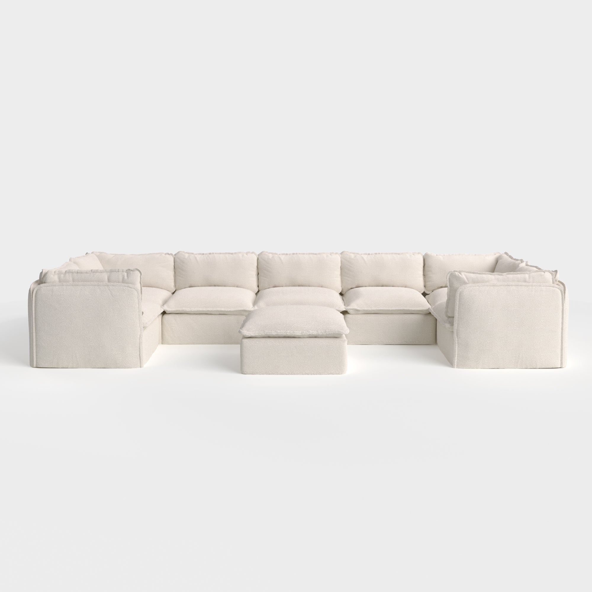 Slipcover Only - Modular Outdoor Washable 7-Seater U-Sectional + Ottoman | Alfresco Boucle in Creme