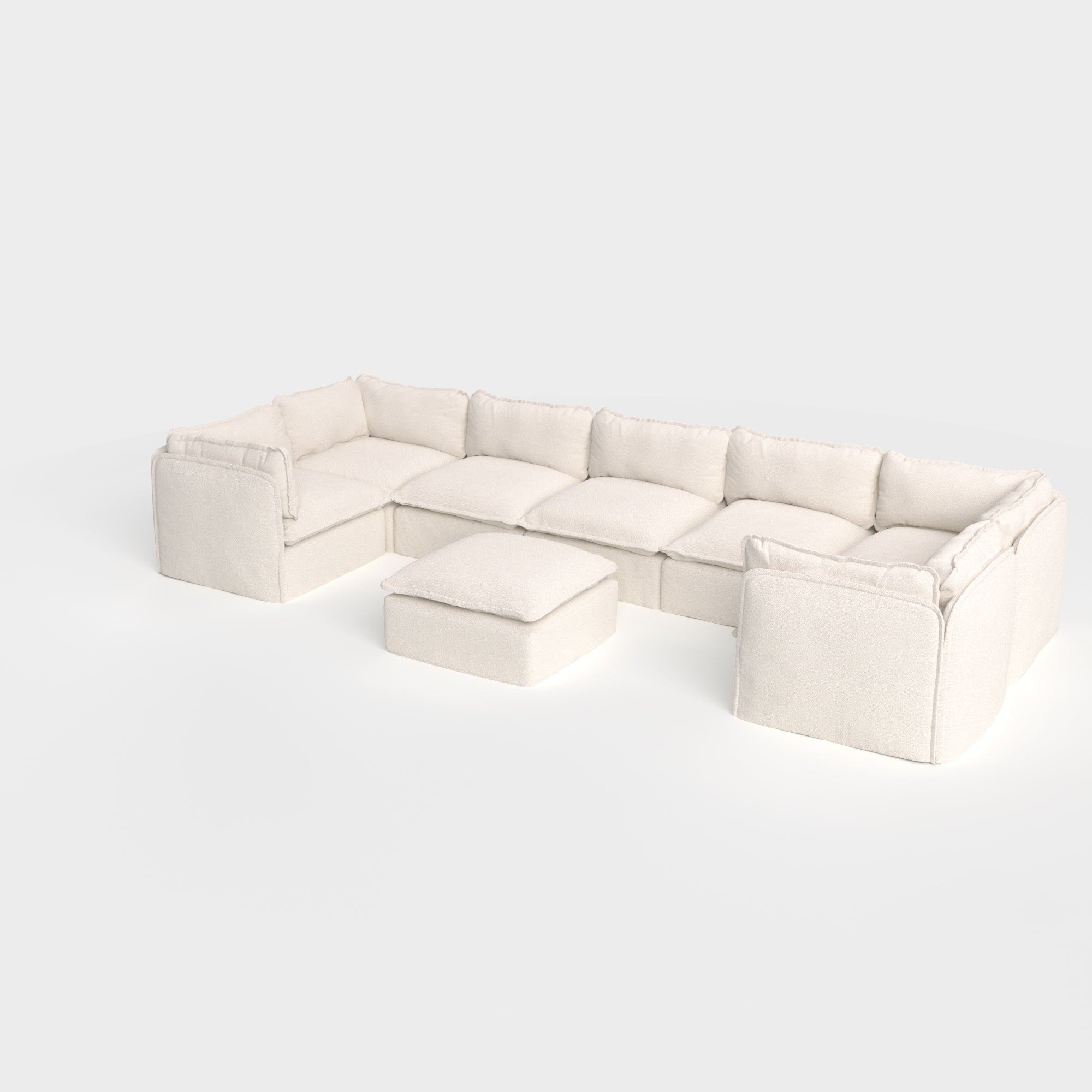 Slipcover Only - Modular Outdoor Washable 7-Seater U-Sectional + Ottoman | Alfresco Boucle in Creme
