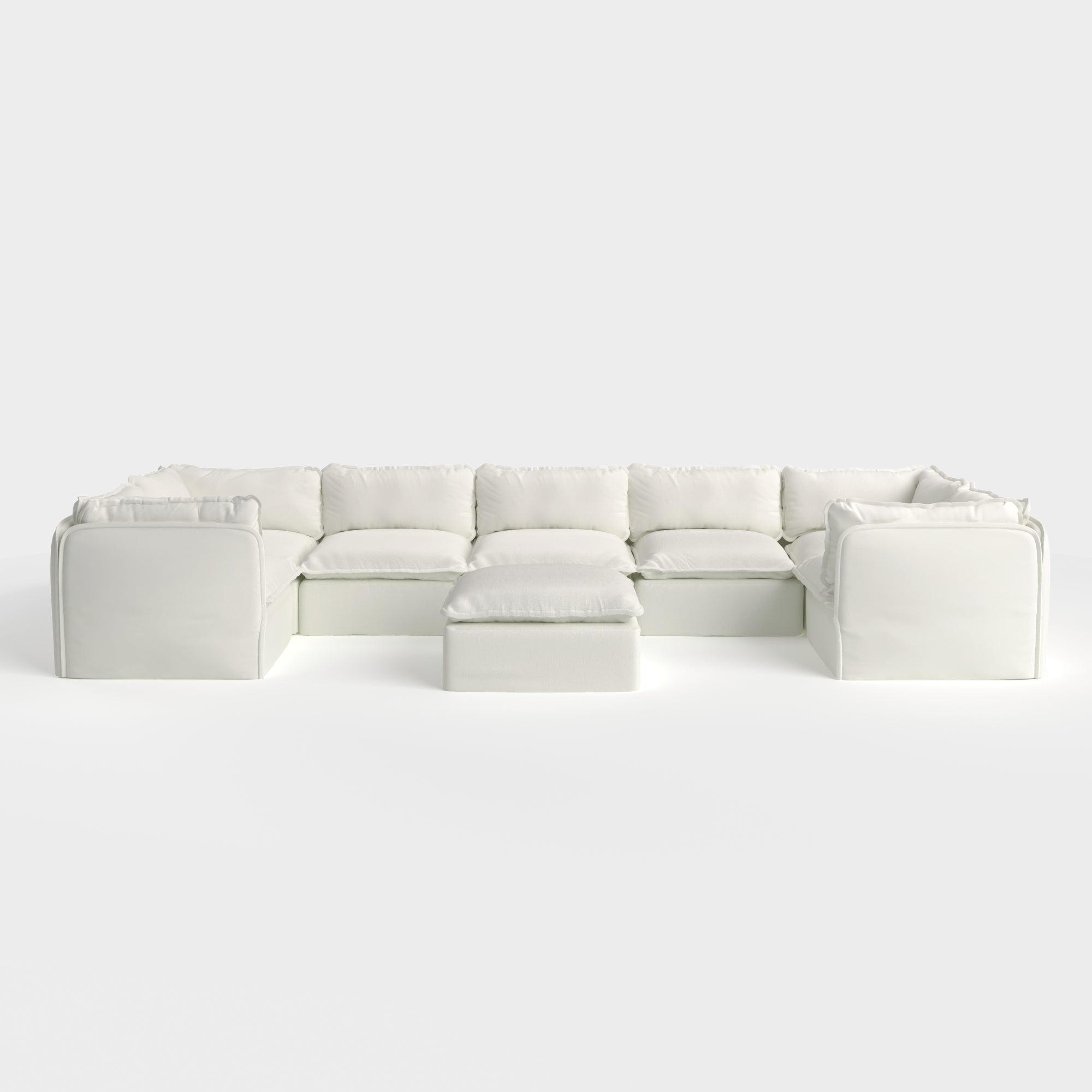 Slipcover Only - Modular Outdoor Washable 7-Seater U-Sectional + Ottoman | Classic Canvas in Cloud
