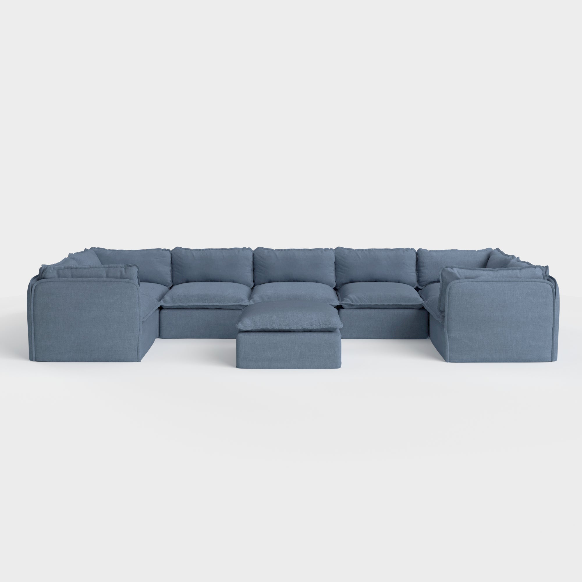 Slipcover Only - Modular Outdoor Washable 7-Seater U-Sectional + Ottoman | Classic Canvas in Ocean