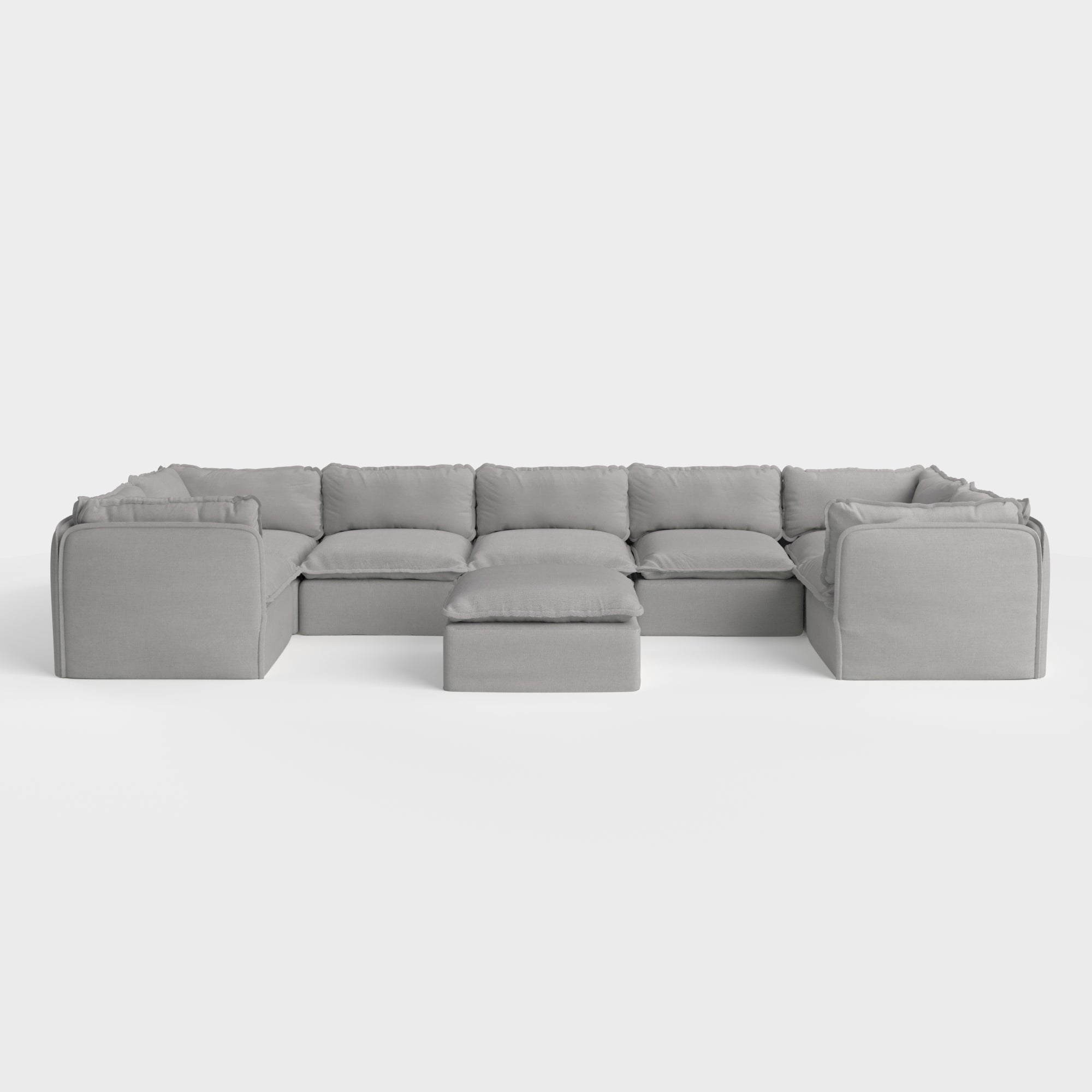 Slipcover Only - Modular Outdoor Washable 7-Seater U-Sectional + Ottoman | Classic Canvas in Stone Gray