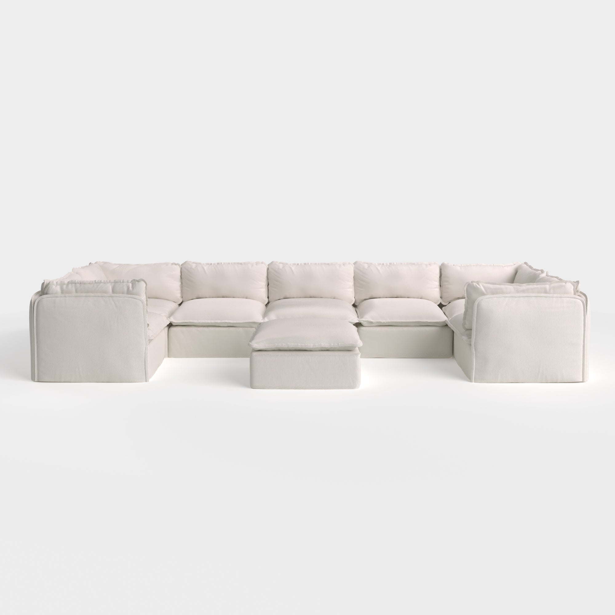 Slipcover Only - Modular Outdoor Washable 7-Seater U-Sectional + Ottoman | Nano Slubweave in Chai