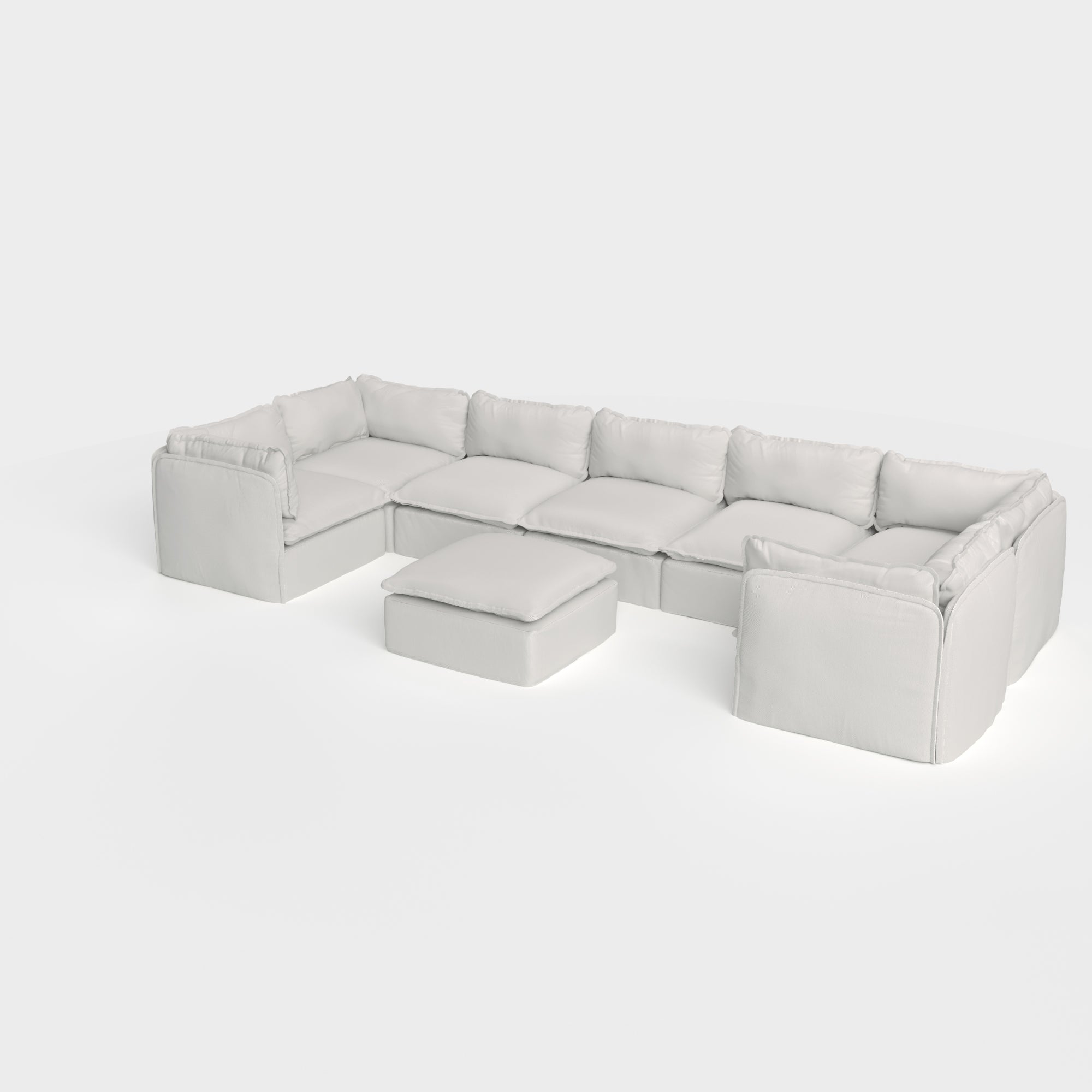 Slipcover Only - Modular Outdoor Washable 7-Seater U-Sectional + Ottoman | Nano Slubweave in Mist