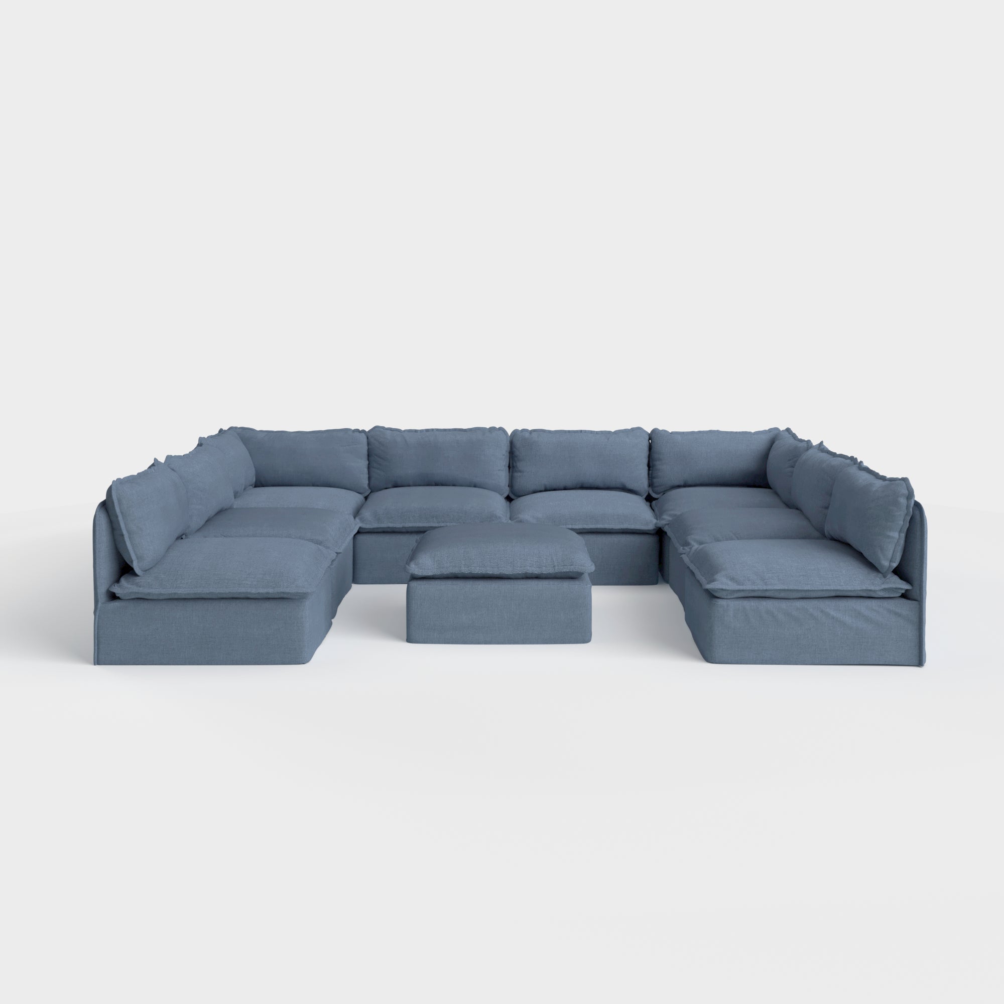 Slipcover Only - Modular Outdoor Washable 8-Seater Open-Ends U-Sectional  + Ottoman | Classic Canvas in Ocean