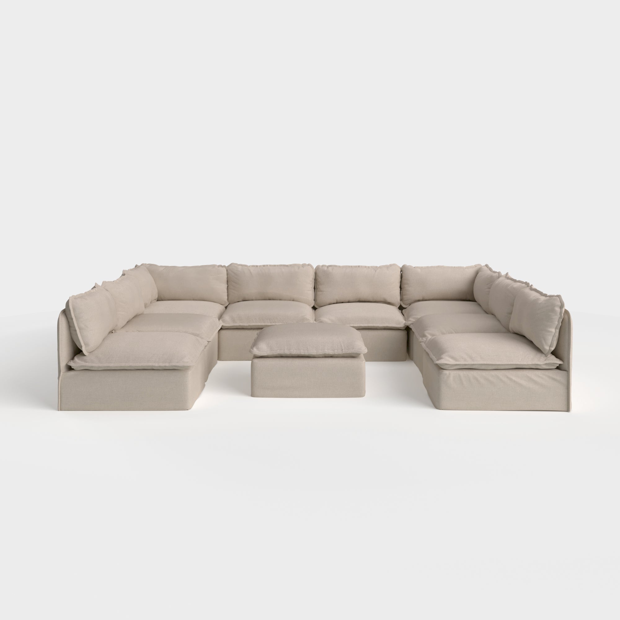 Slipcover Only - Modular Outdoor Washable 8-Seater Open-Ends U-Sectional  + Ottoman | Classic Canvas in Sand