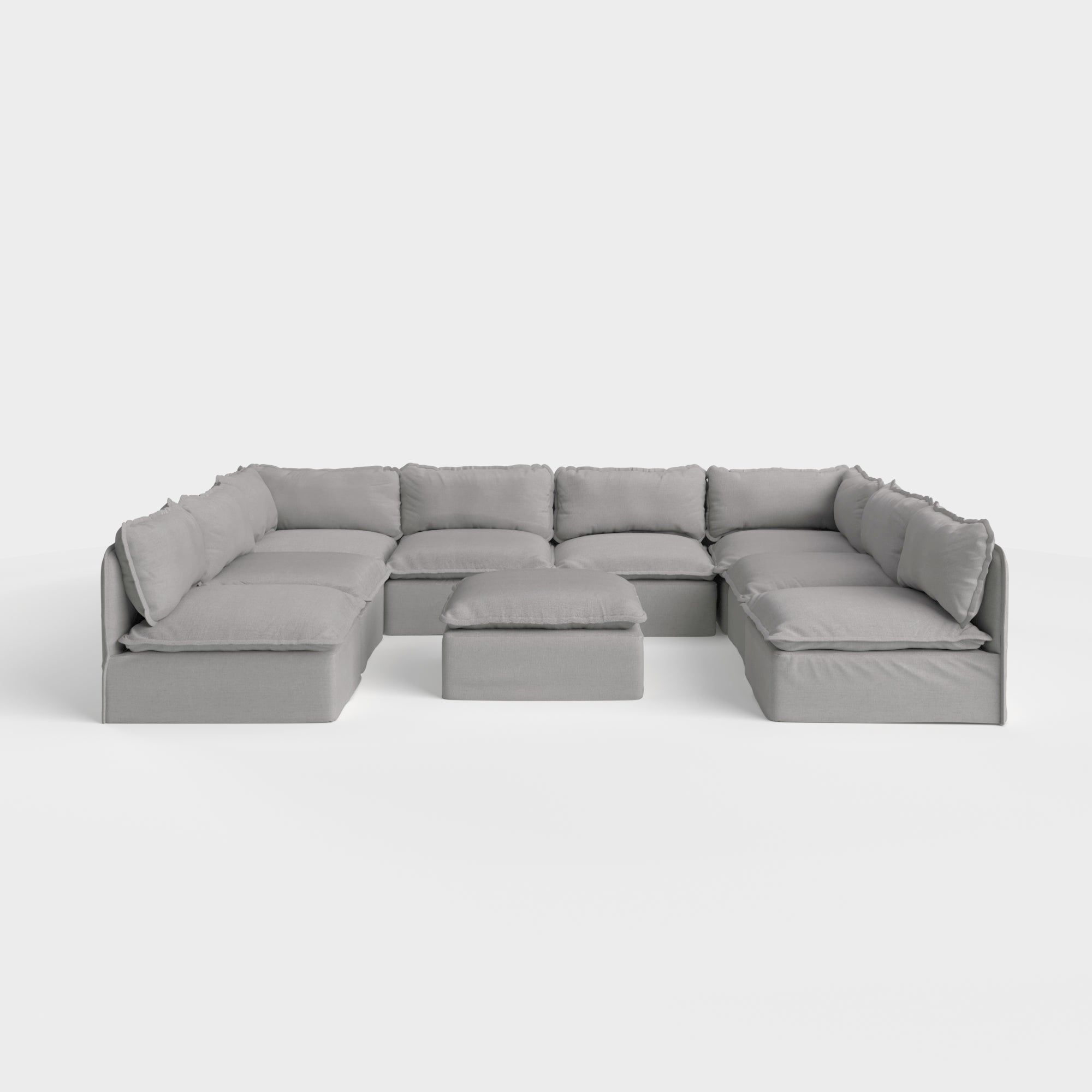 Slipcover Only - Modular Outdoor Washable 8-Seater Open-Ends U-Sectional  + Ottoman | Classic Canvas in Stone Gray