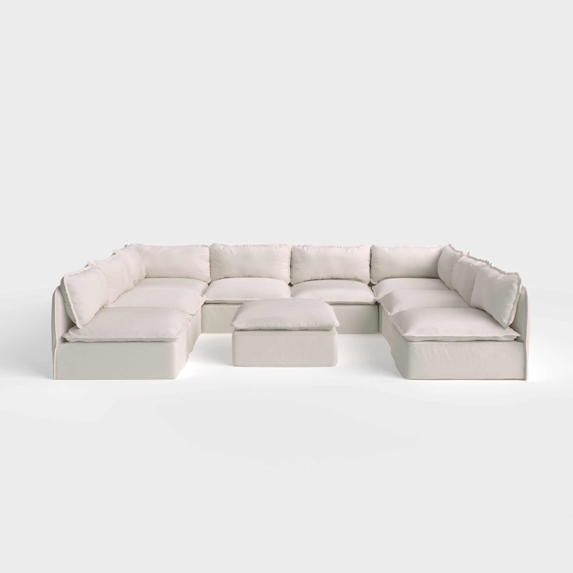 Slipcover Only - Modular Outdoor Washable 8-Seater Open-Ends U-Sectional  + Ottoman | Nano Slubweave in Chai