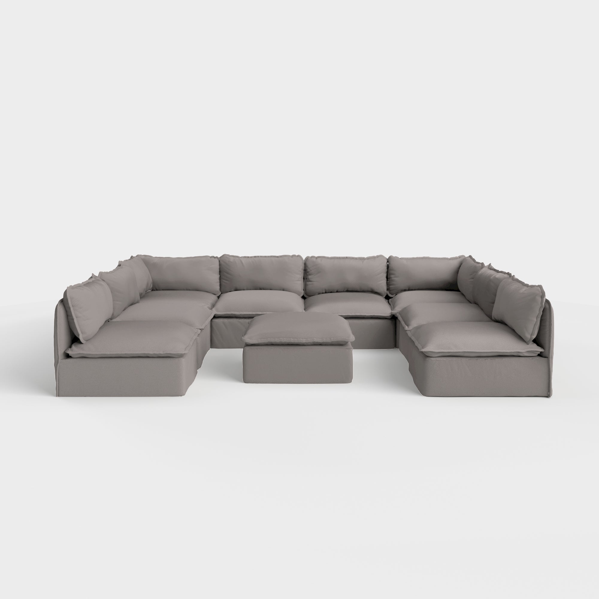 Slipcover Only - Modular Outdoor Washable 8-Seater Open-Ends U-Sectional  + Ottoman | Nano Slubweave in Haze Gray