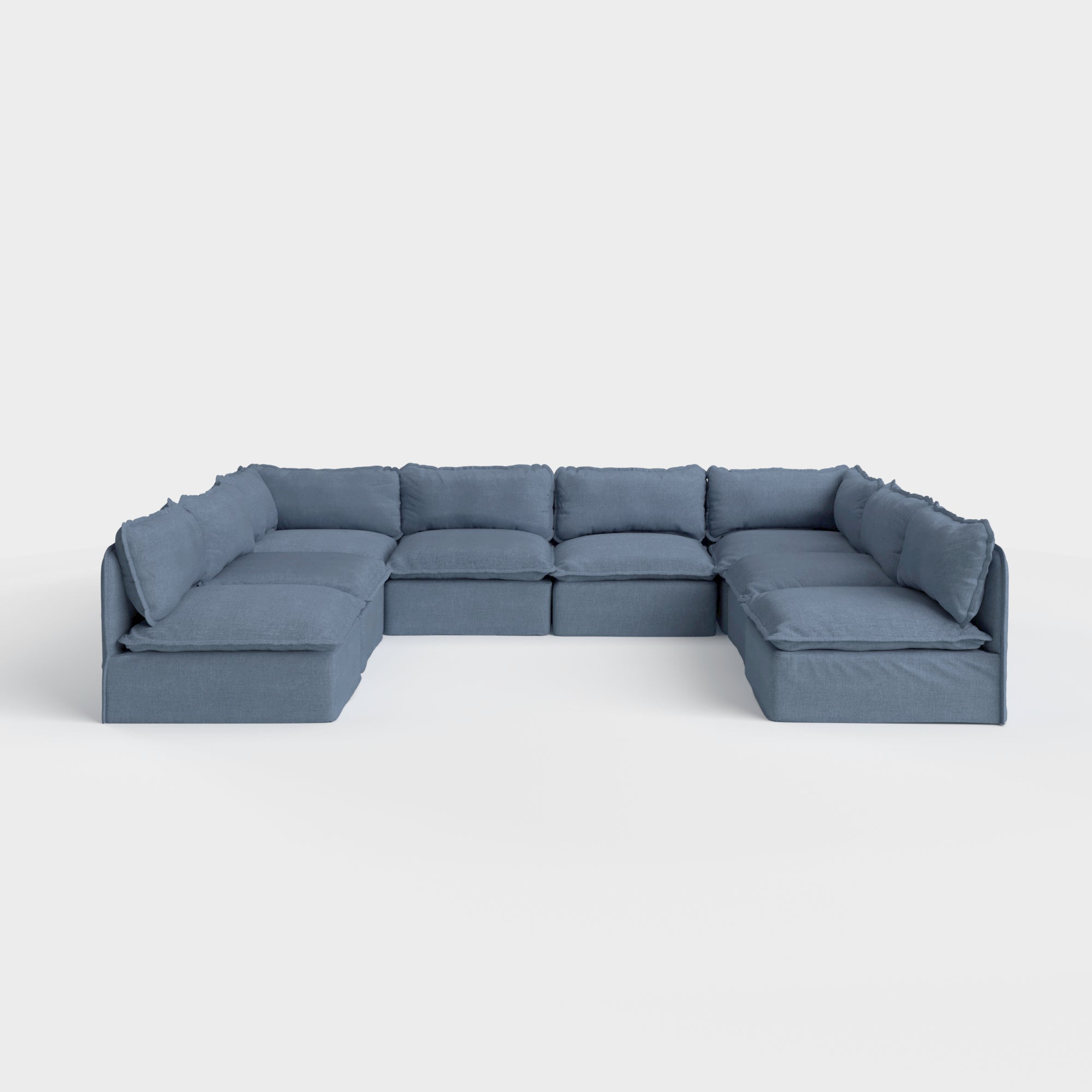 Slipcover Only - Modular Outdoor Washable 8-Seater Open-Ends U-Sectional | Classic Canvas in Ocean