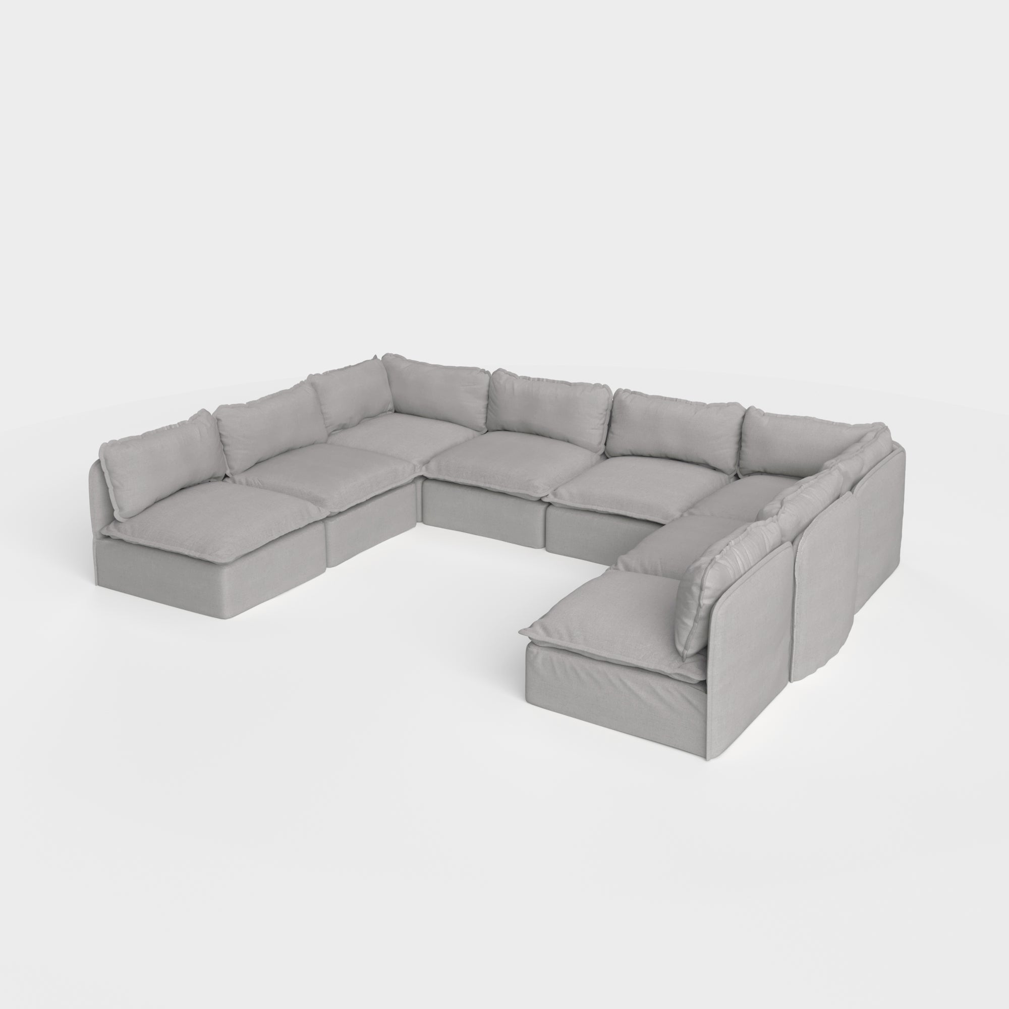 Slipcover Only - Modular Outdoor Washable 8-Seater Open-Ends U-Sectional | Classic Canvas in Stone Gray
