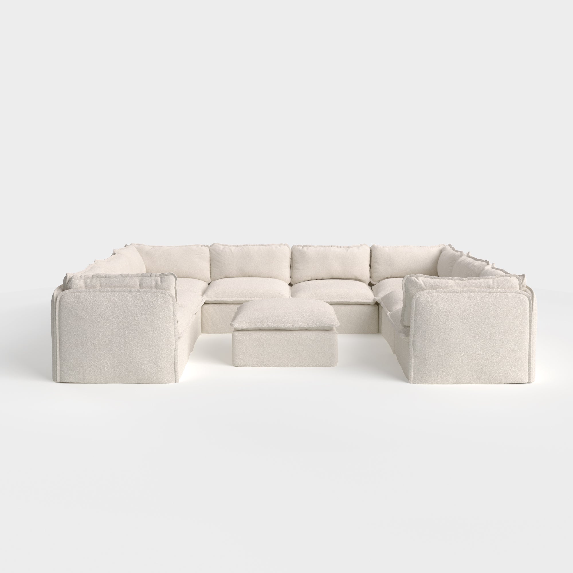 Slipcover Only - Modular Outdoor Washable 8-Seater U-Sectional  + Ottoman | Alfresco Boucle in Creme