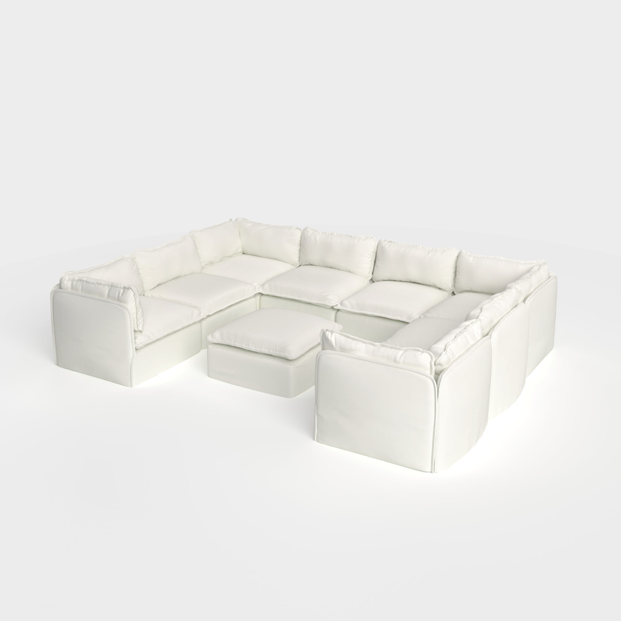 Slipcover Only - Modular Outdoor Washable 8-Seater U-Sectional + Ottoman | Classic Canvas in Cloud