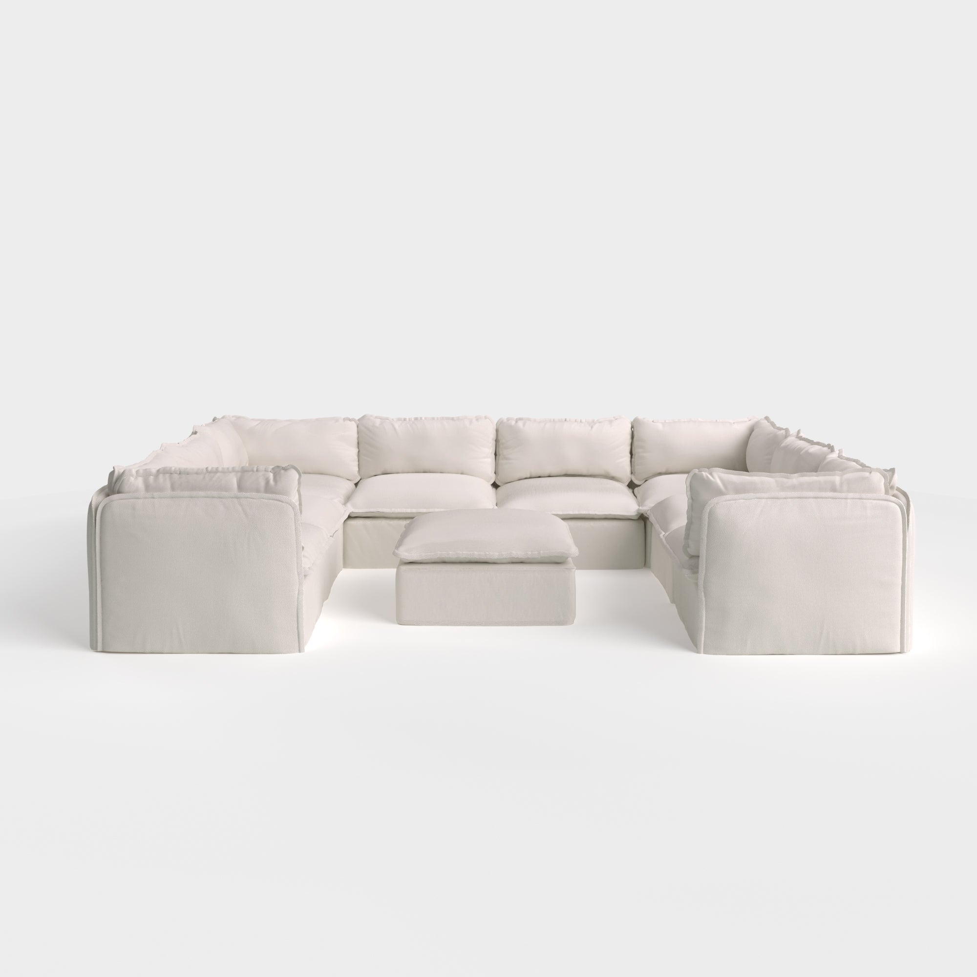 Slipcover Only - Modular Outdoor Washable 8-Seater U-Sectional + Ottoman | Nano Slubweave in Chai