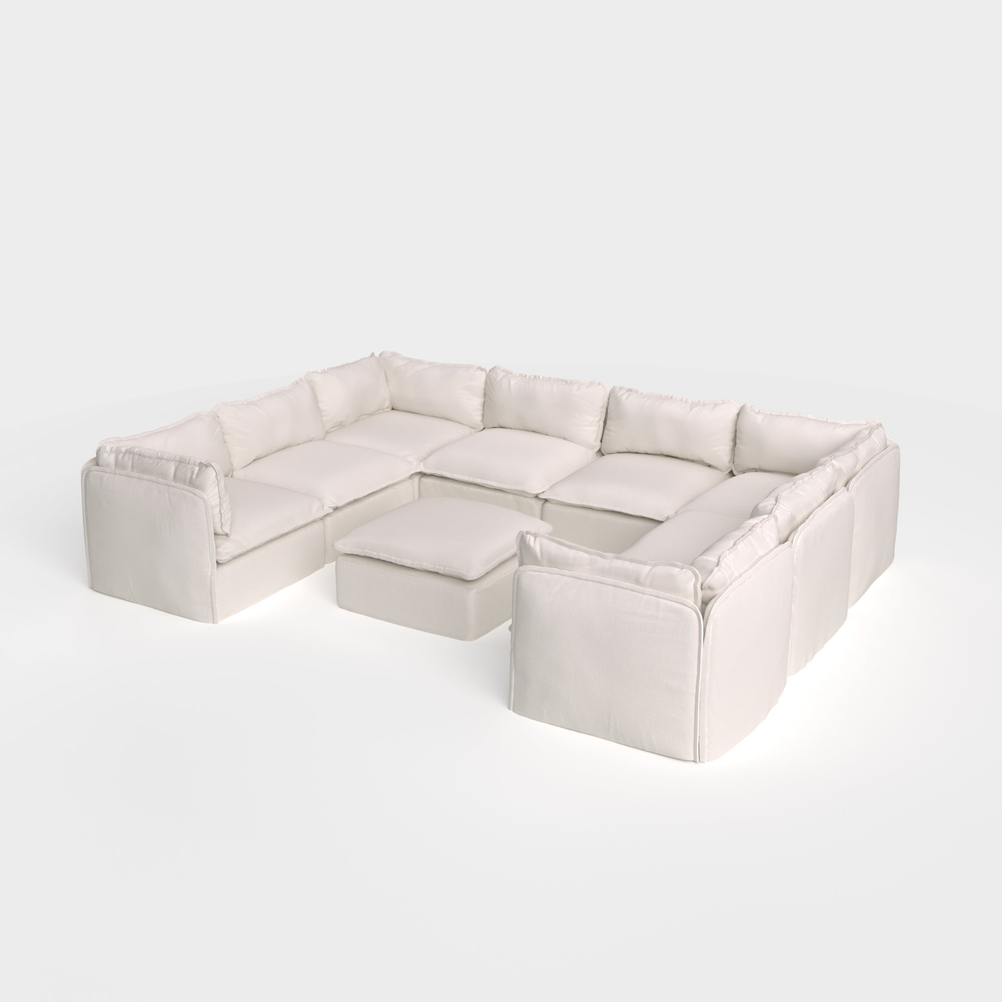 Slipcover Only - Modular Outdoor Washable 8-Seater U-Sectional + Ottoman | Nano Slubweave in Chai