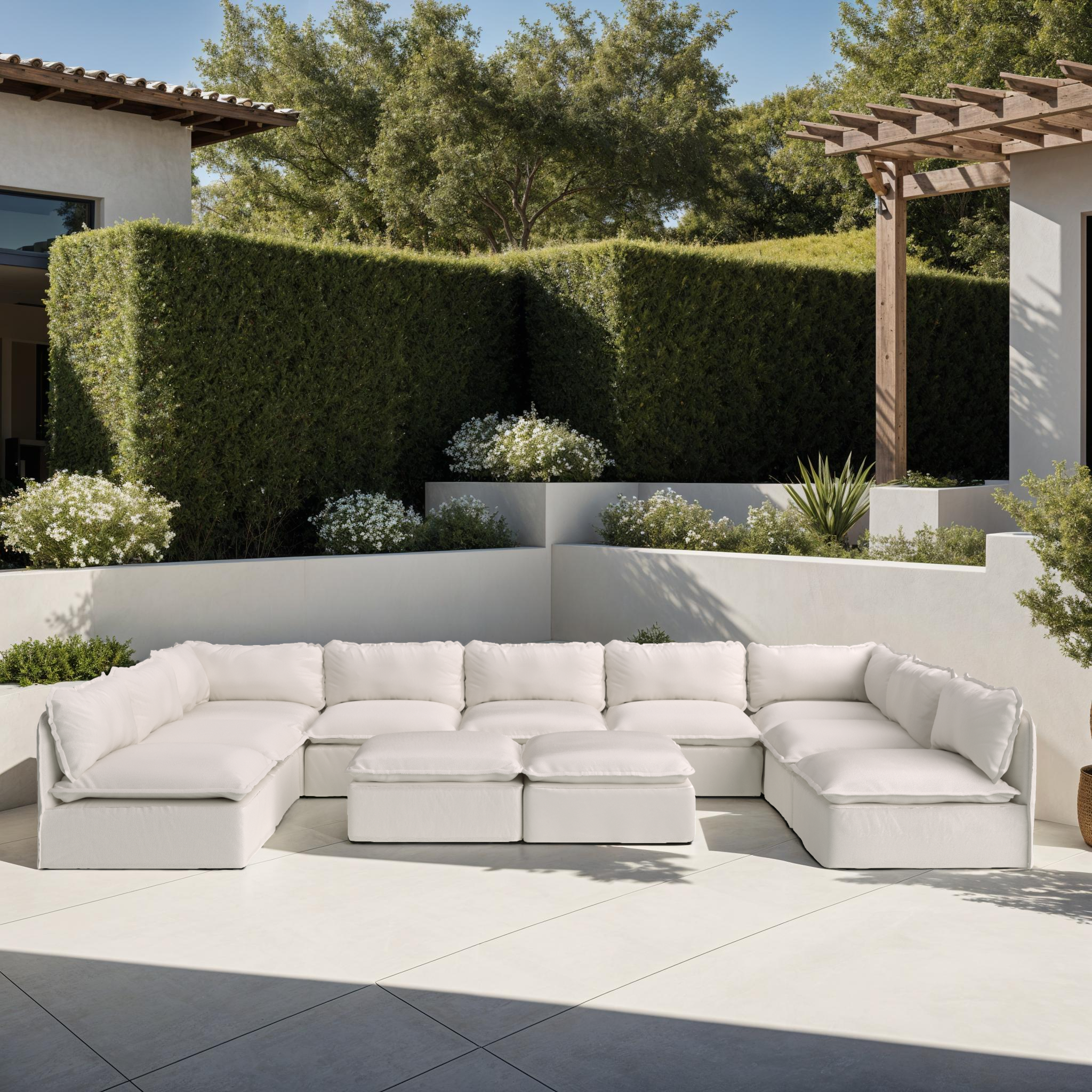 Slipcover Only - Modular Outdoor Washable 8-Seater U-Sectional + Ottoman | Nano Slubweave in Chai