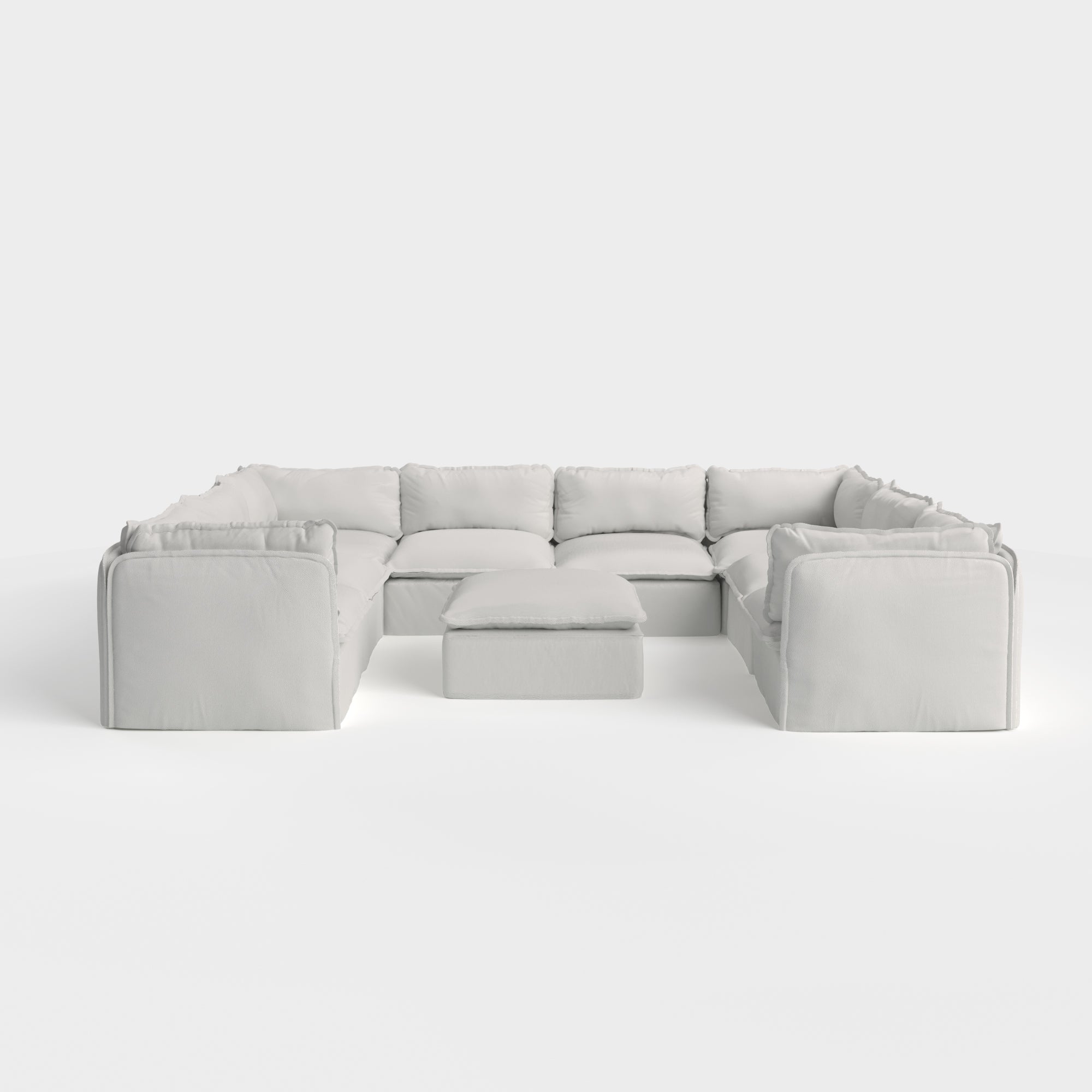 Slipcover Only - Modular Outdoor Washable 8-Seater U-Sectional  + Ottoman | Nano Slubweave in Mist