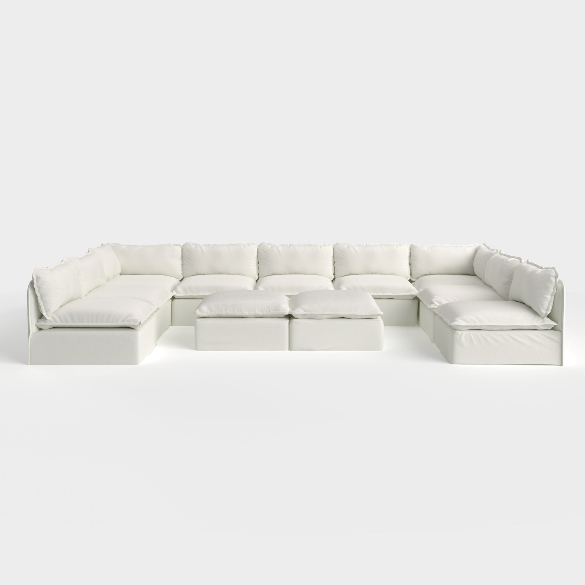 Slipcover Only - Modular Outdoor Washable 9-Seater Open-Ends U-Sectional  + Bench Ottoman | Classic Canvas in Cloud