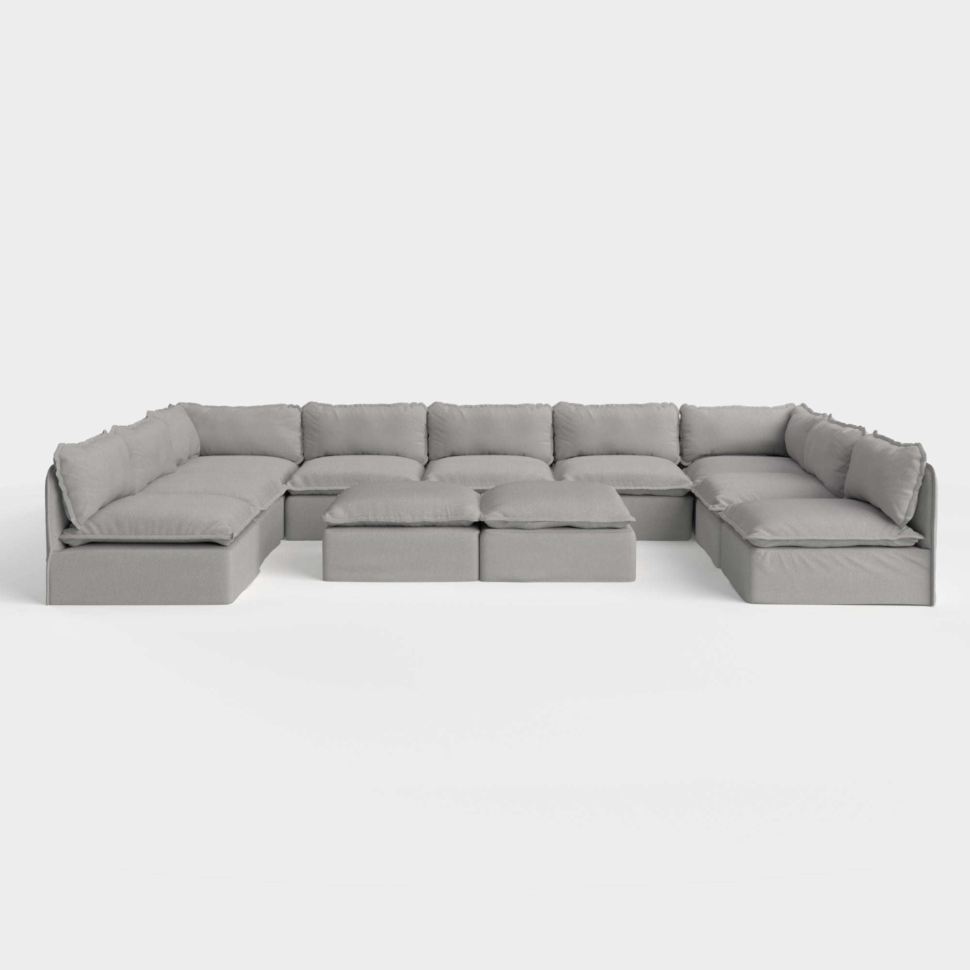 Slipcover Only - Modular Outdoor Washable 9-Seater Open-Ends U-Sectional  + Bench Ottoman | Classic Canvas in Stone Gray