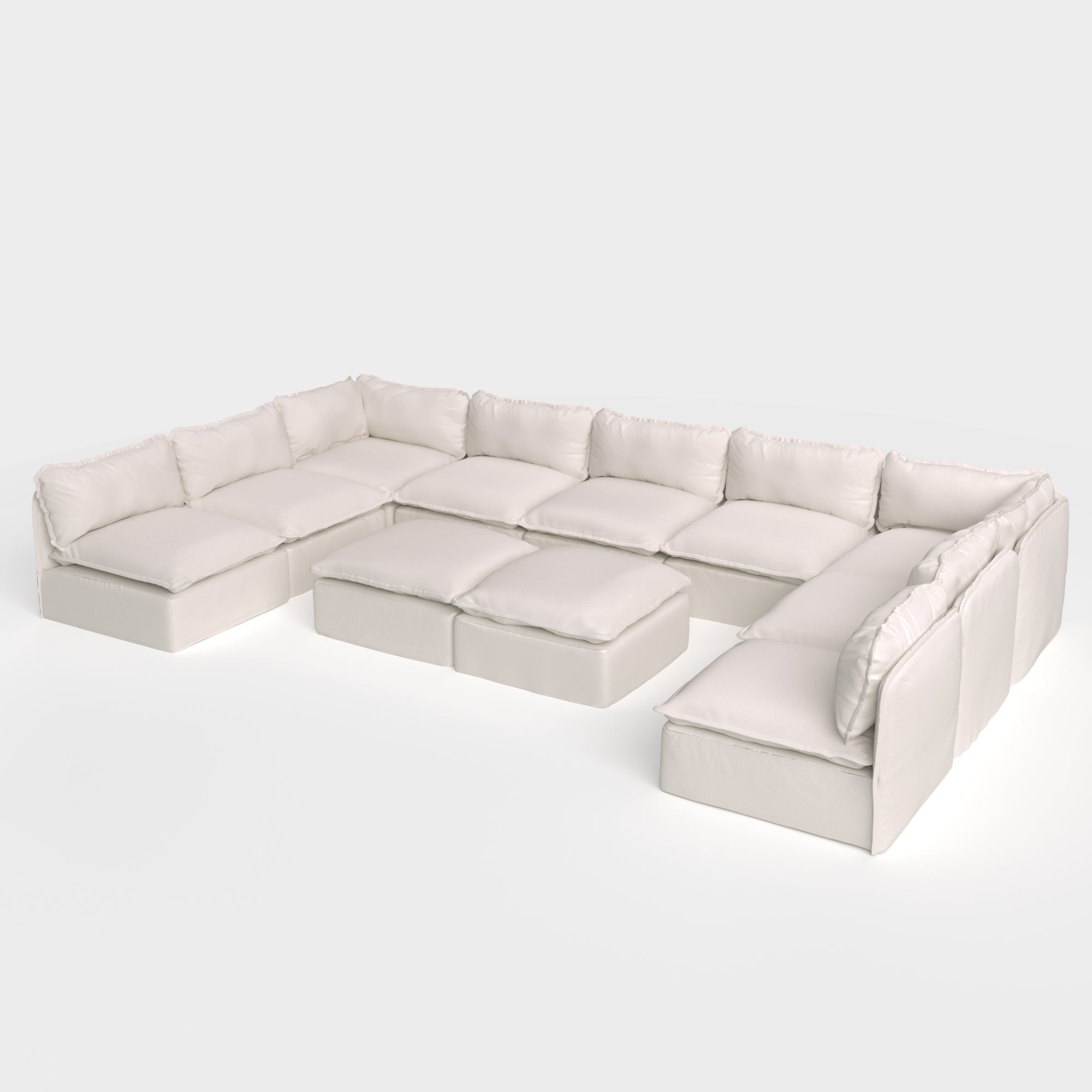 Slipcover Only - Modular Outdoor Washable 9-Seater Open-Ends U-Sectional + Bench Ottoman | Nano Slubweave in Chai