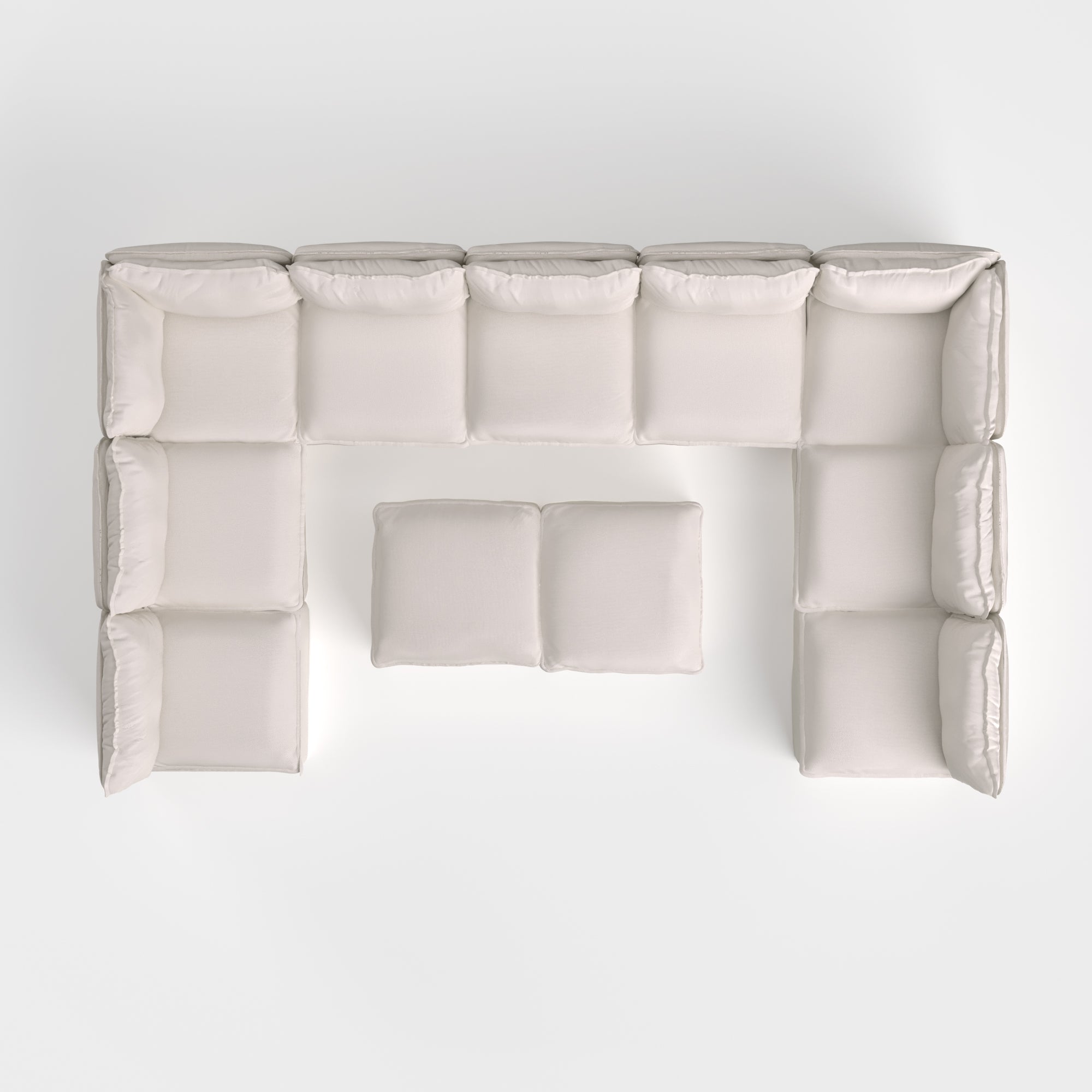 Slipcover Only - Modular Outdoor Washable 9-Seater Open-Ends U-Sectional + Bench Ottoman | Nano Slubweave in Chai