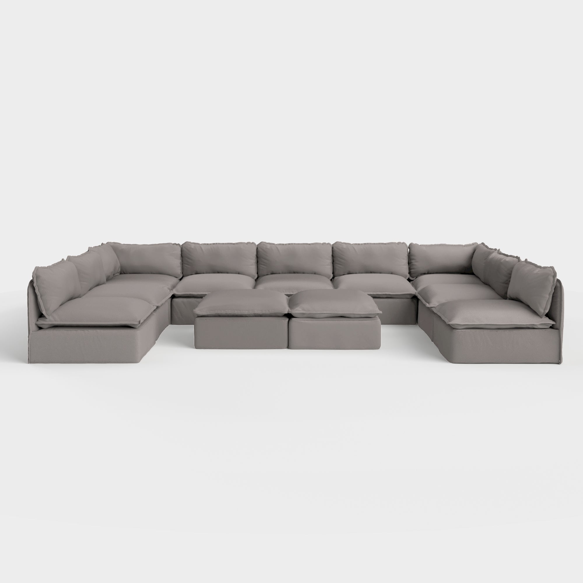 Slipcover Only - Modular Outdoor Washable 9-Seater Open-Ends U-Sectional  + Bench Ottoman | Nano Slubweave in Haze Gray