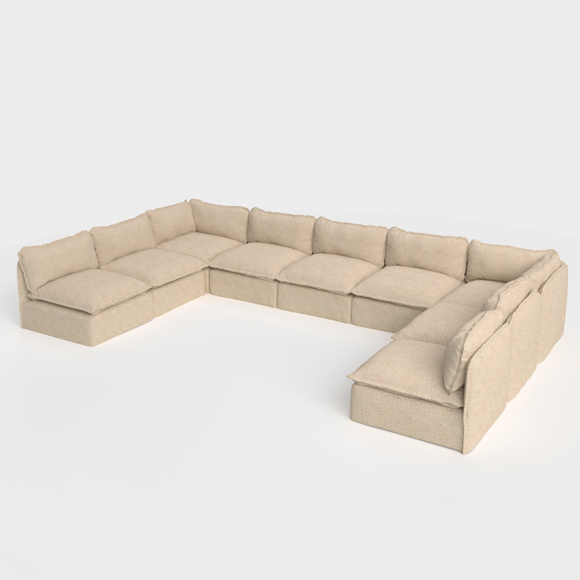 Slipcover Only - Modular Outdoor Washable 9-Seater Open-Ends U-Sectional | Alfresco Boucle in Cashew