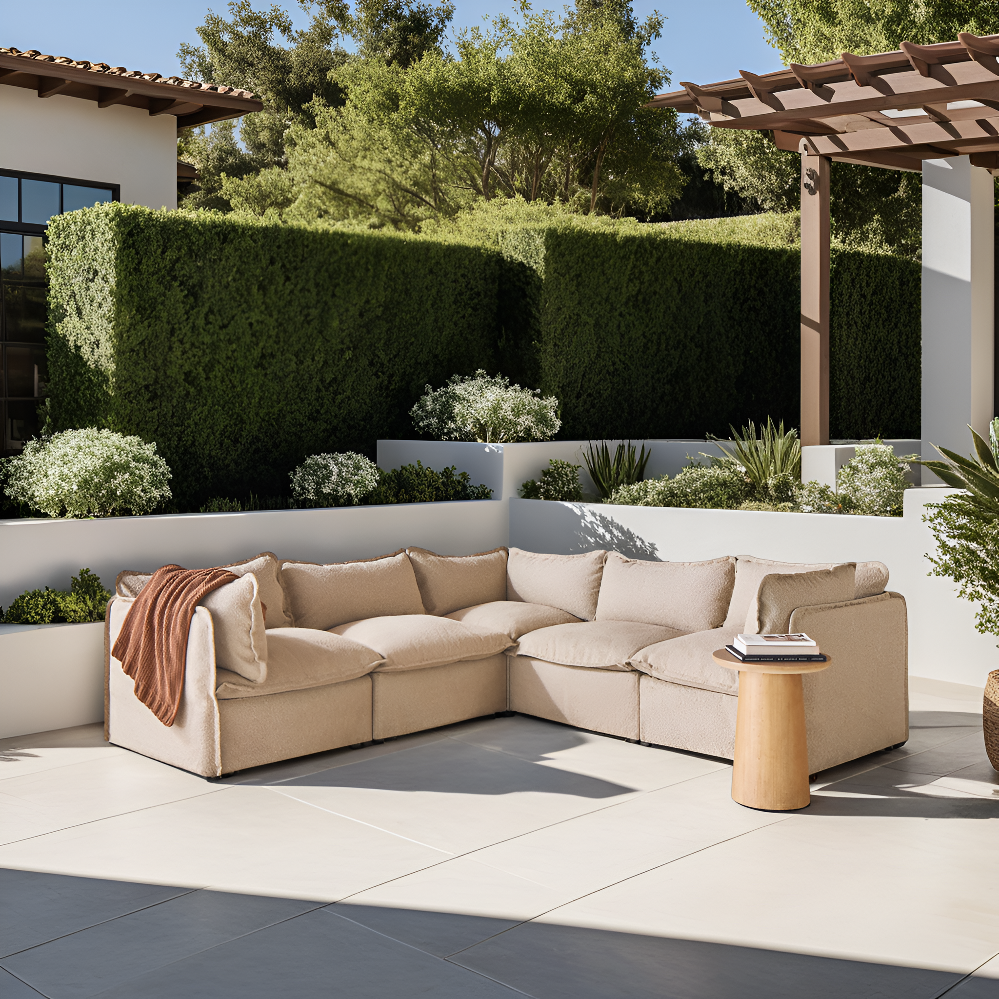 Slipcover Only - Modular Outdoor Washable 9-Seater Open-Ends U-Sectional | Alfresco Boucle in Cashew